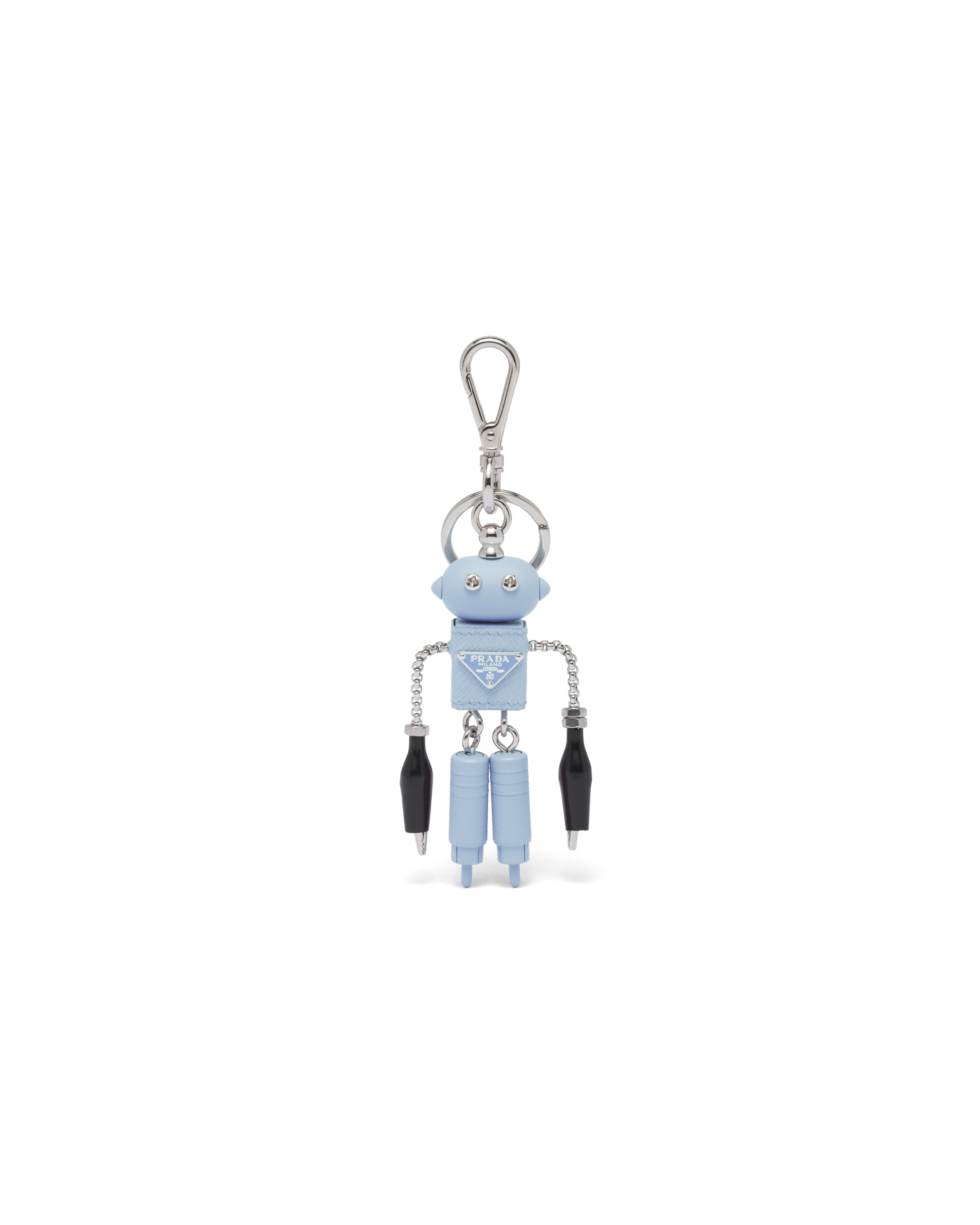 Prada Saffiano Leather Robot Trick Keychain In Celeste