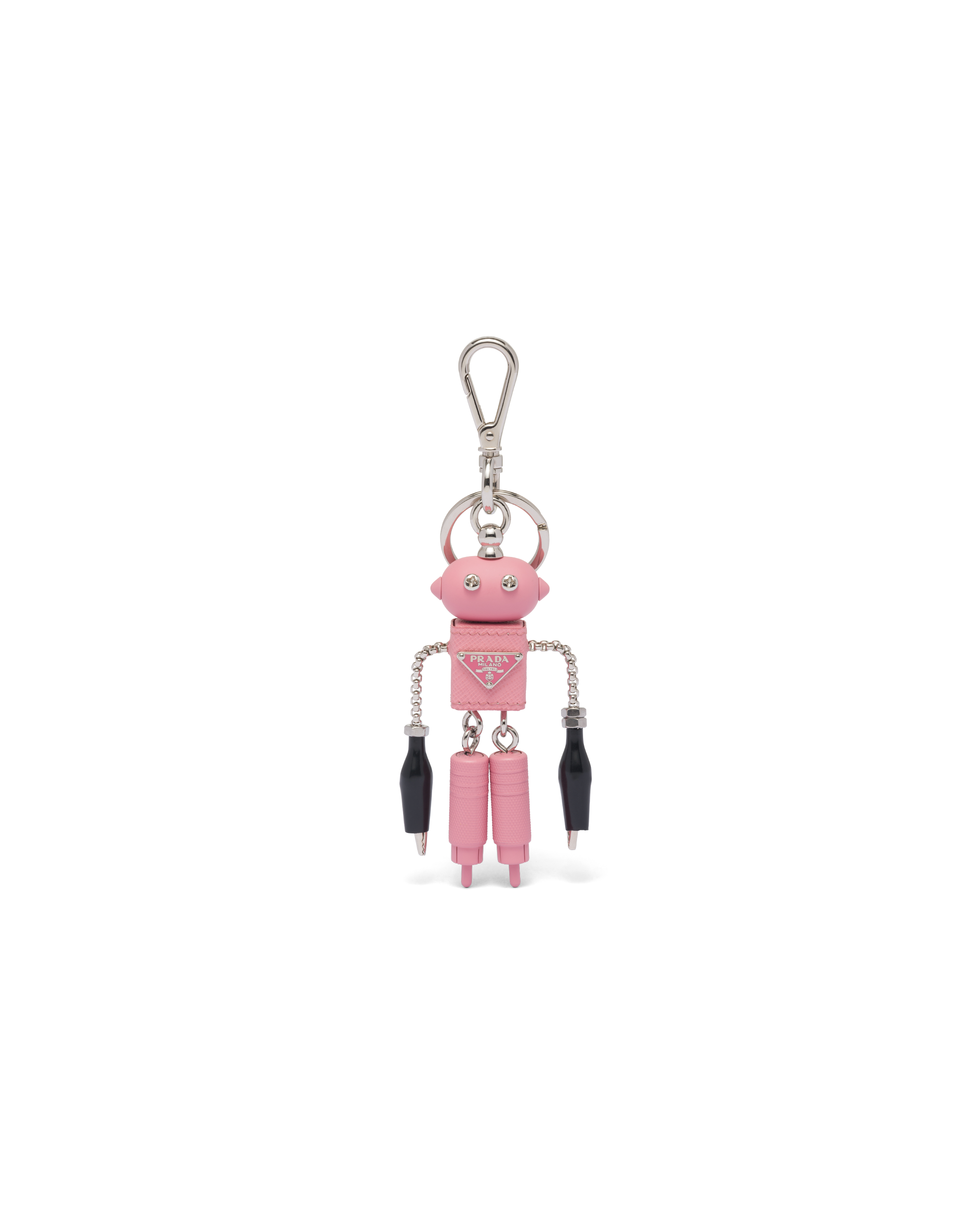 Prada Saffiano Leather Robot Trick Keychain In Pink