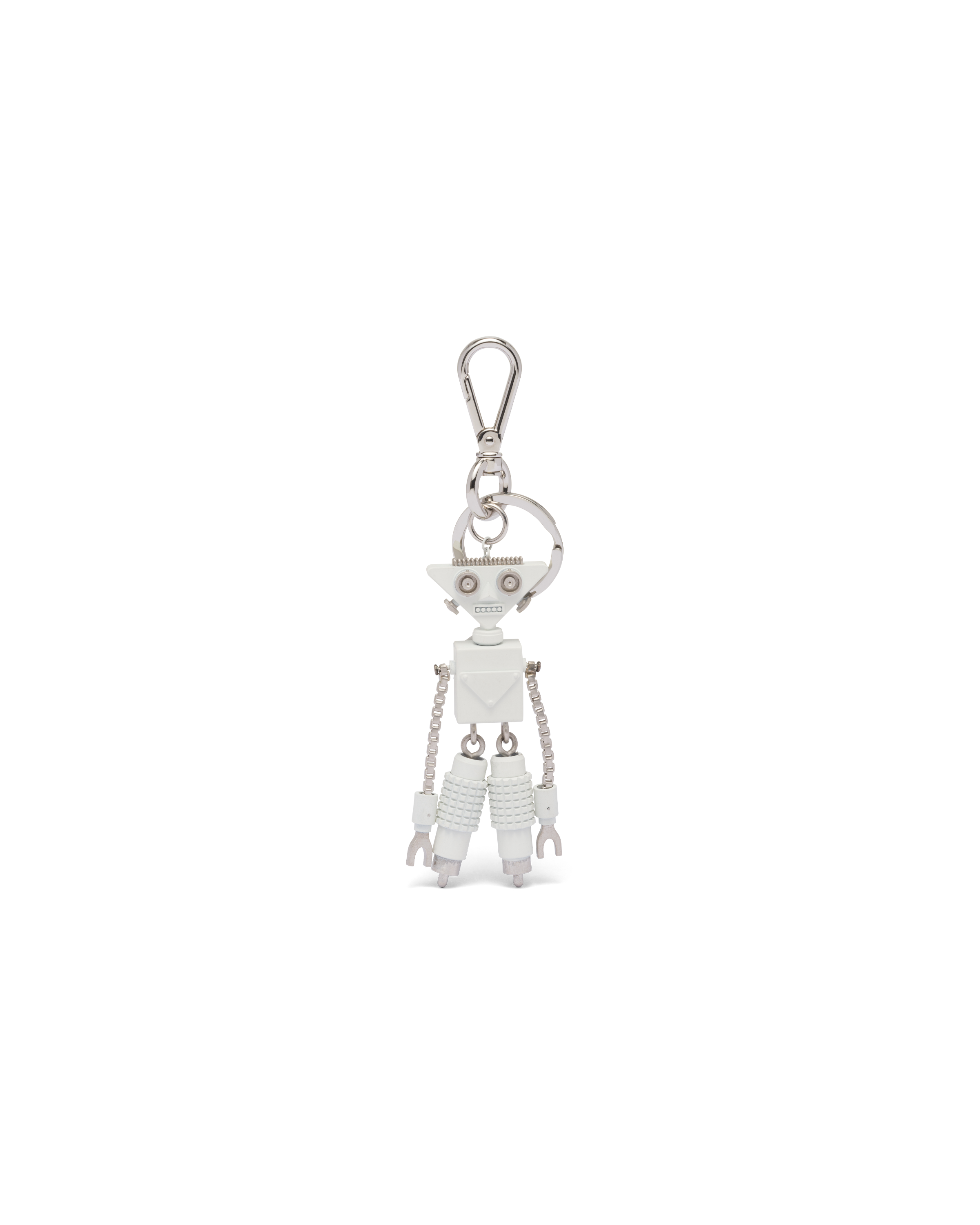 Shop Prada Saffiano Leather Robot Trick Keychain In White