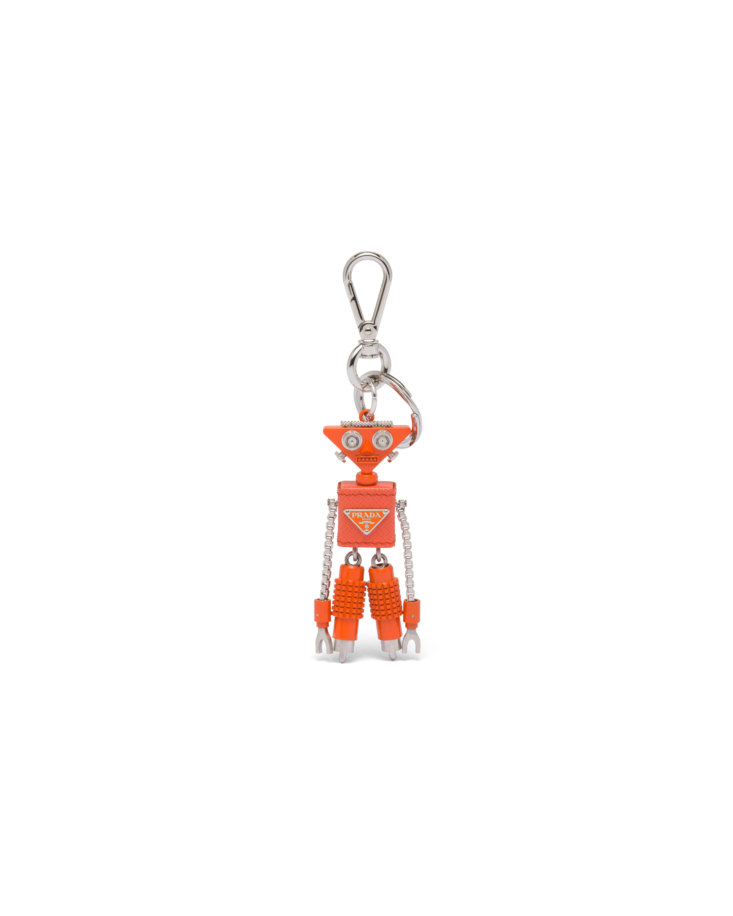 Prada Saffiano Leather Robot Trick Keychain In Orange