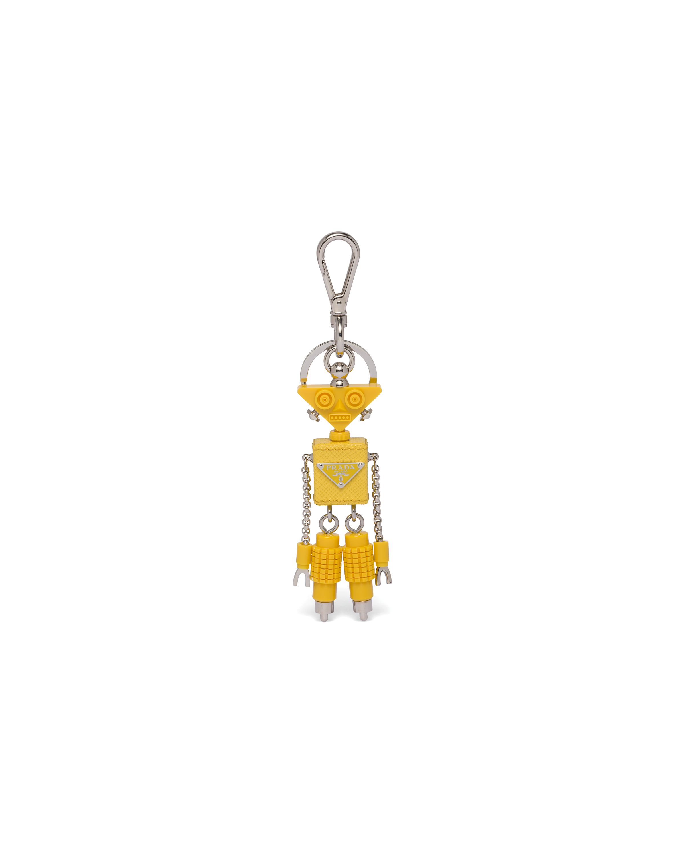 Prada Jack Robot Leather Keyring In Sunny Yellow