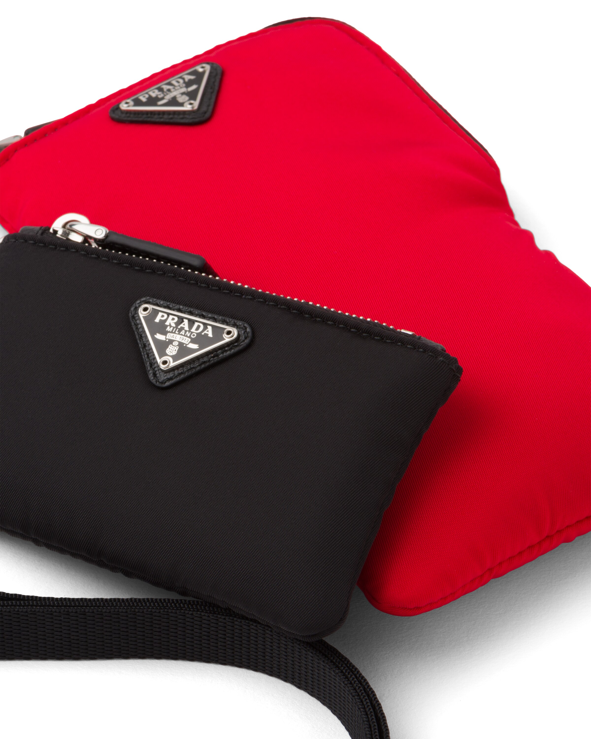 Black/red Nylon Multifunctional Pouches With Strap Prada