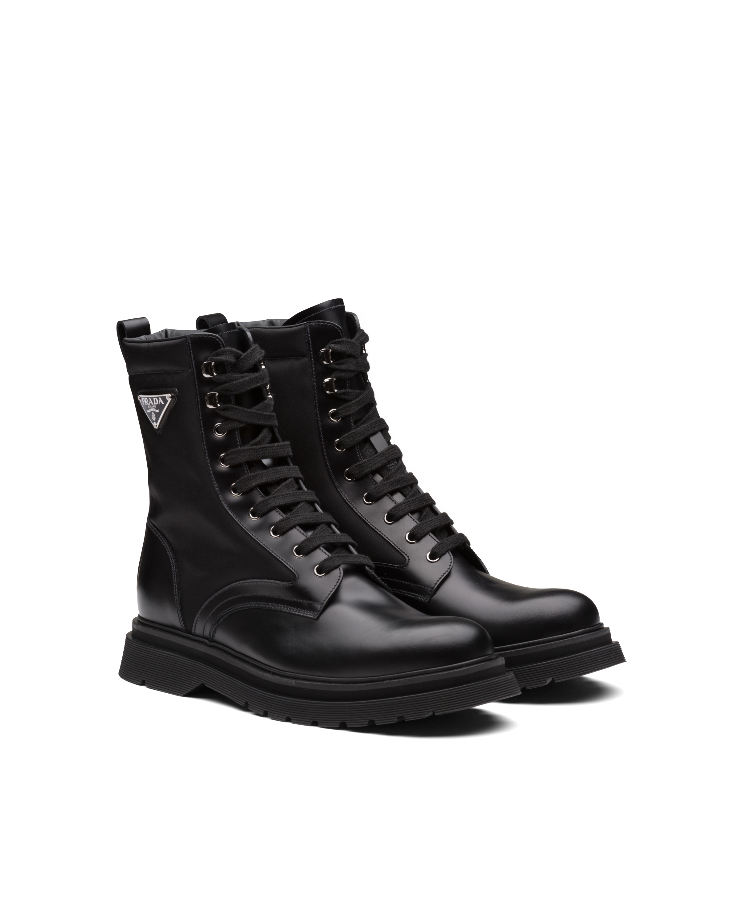 Brushed leather and nylon combat boots 