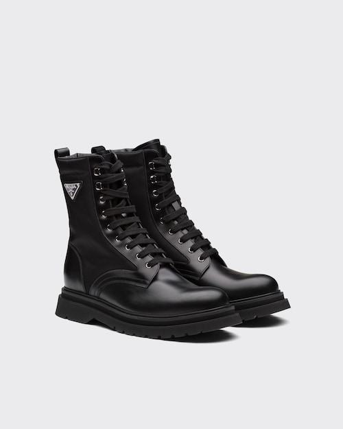 Laster vertrekken bidden Black Brushed leather and nylon boots | Prada