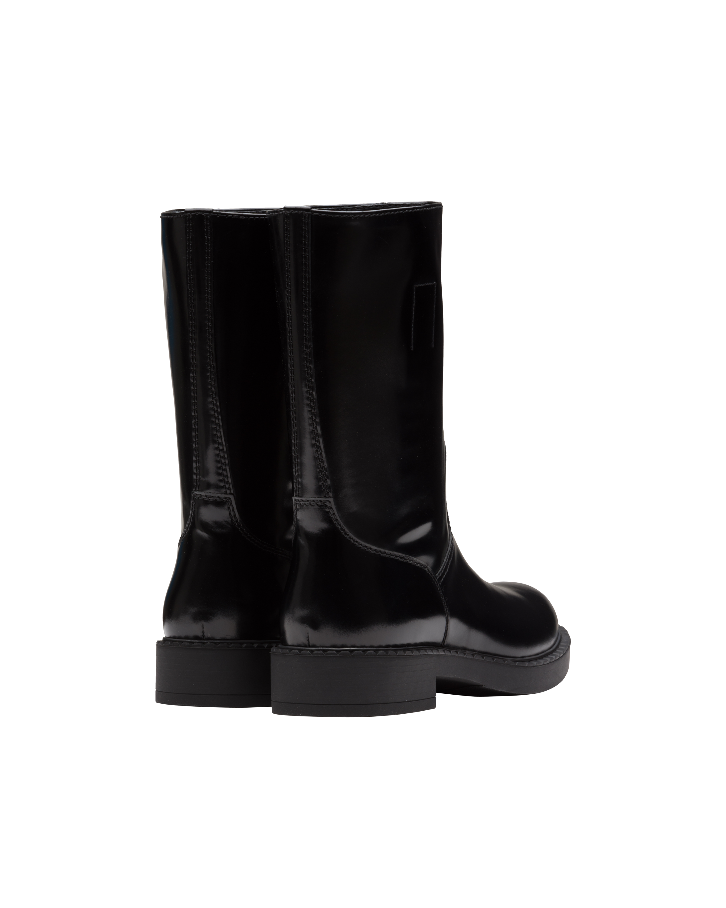 Prada Brushed Leather Mid-Calf Boots, Men, Black, Size 7.5