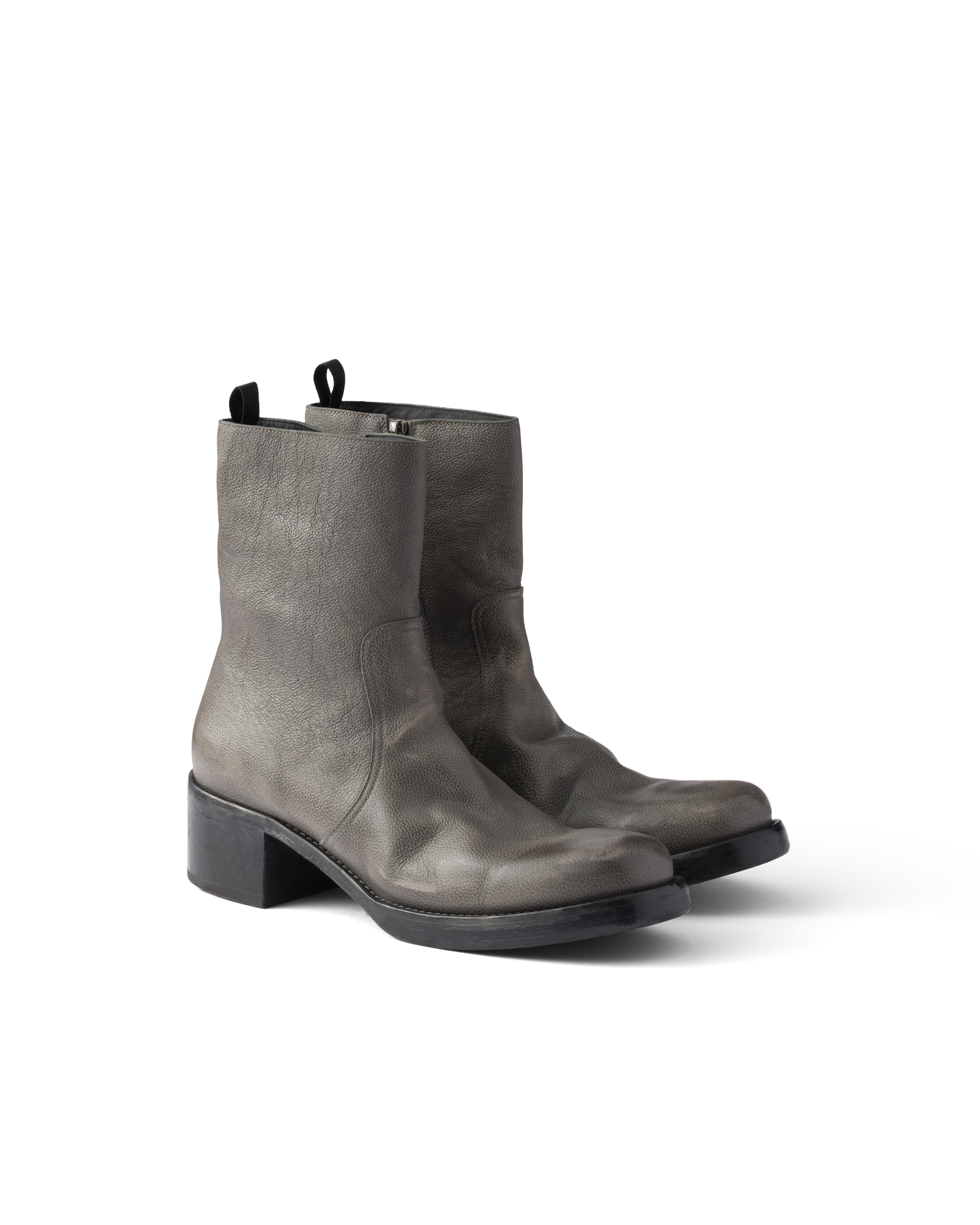 Prada Stiefeletten Aus Leder, Herren, Quecksilbergrau, Größe 6