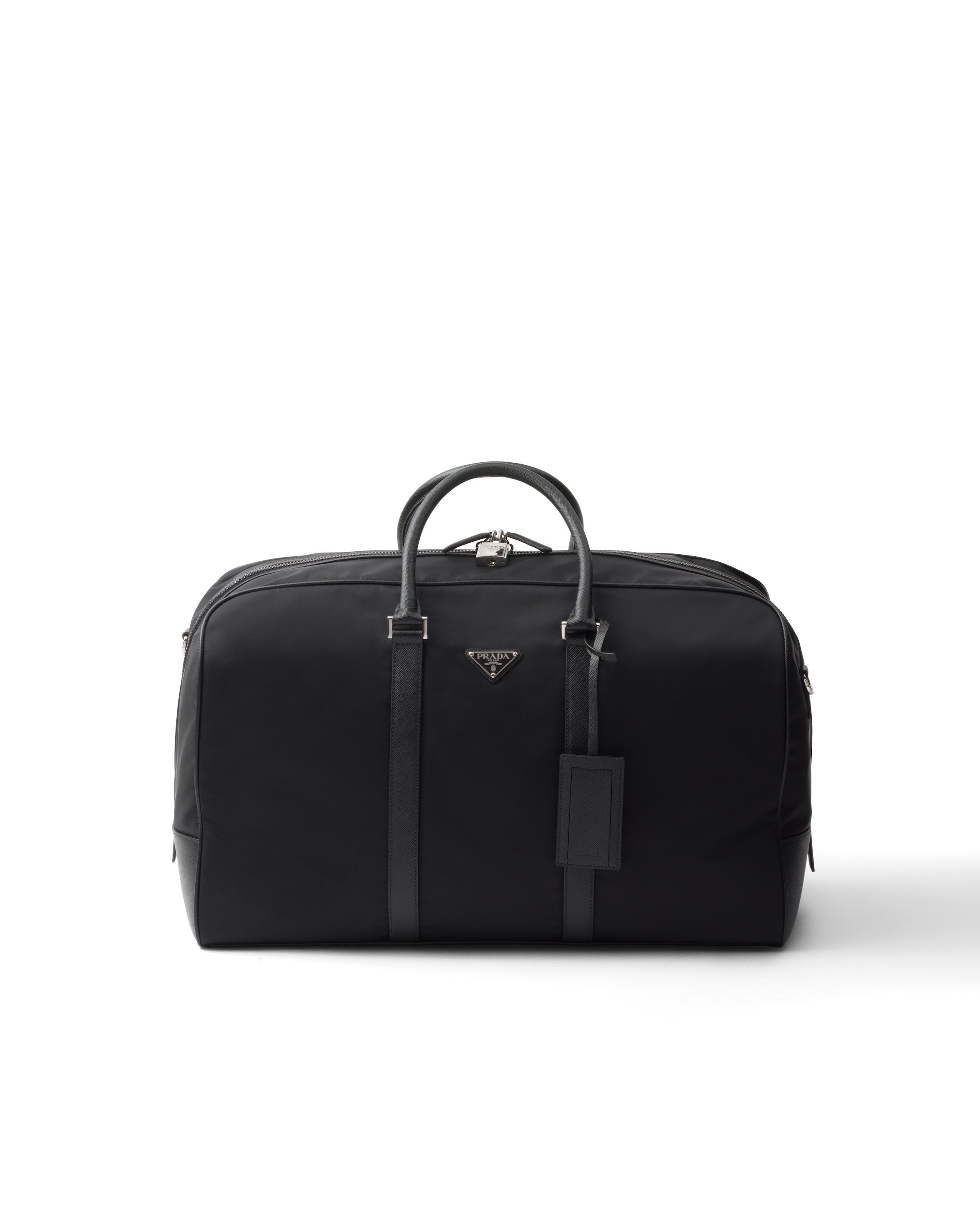Prada Sac De Sport En Re-nylon Et Cuir Saffiano, , Noir