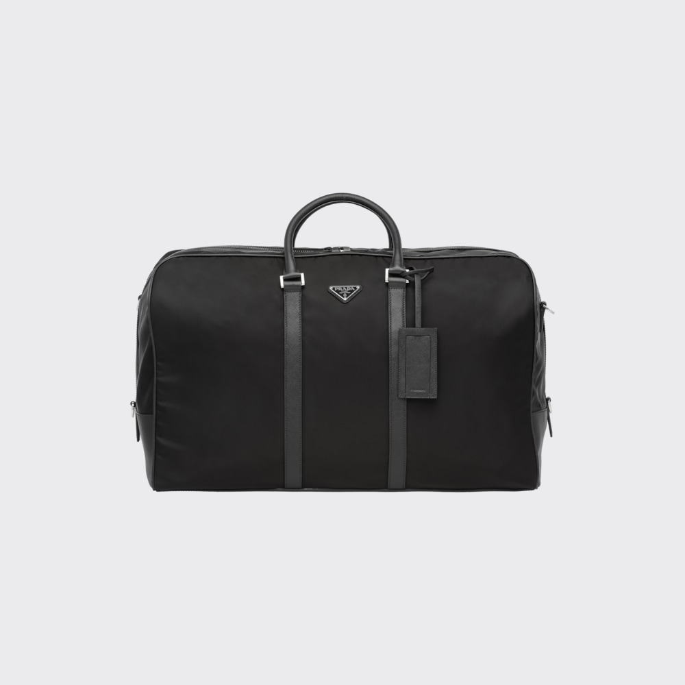 Black Nylon and Saffiano Leather Duffle Bag Prada