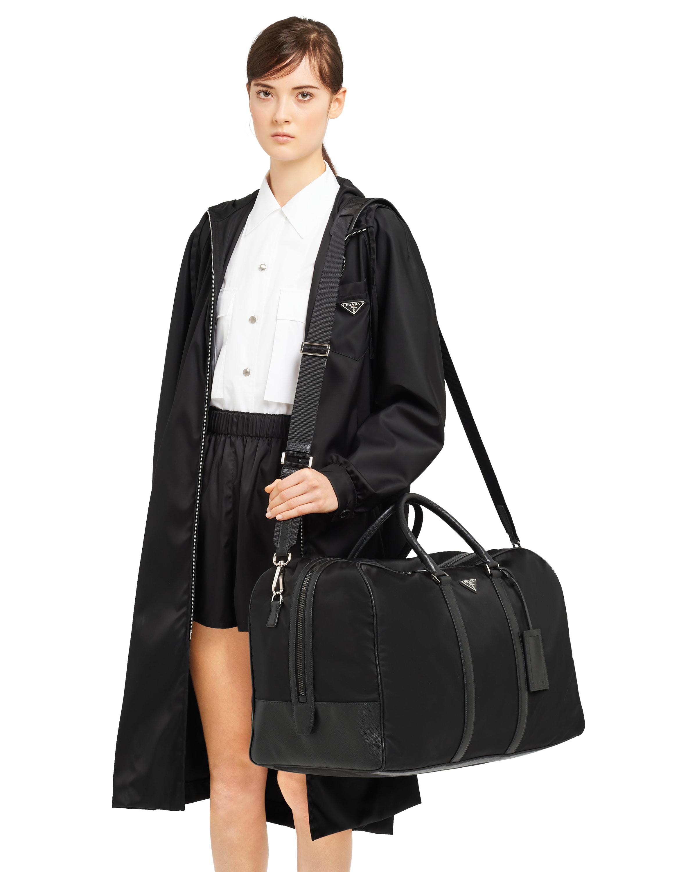 Black ReNylon and Saffiano leather duffle bag Prada