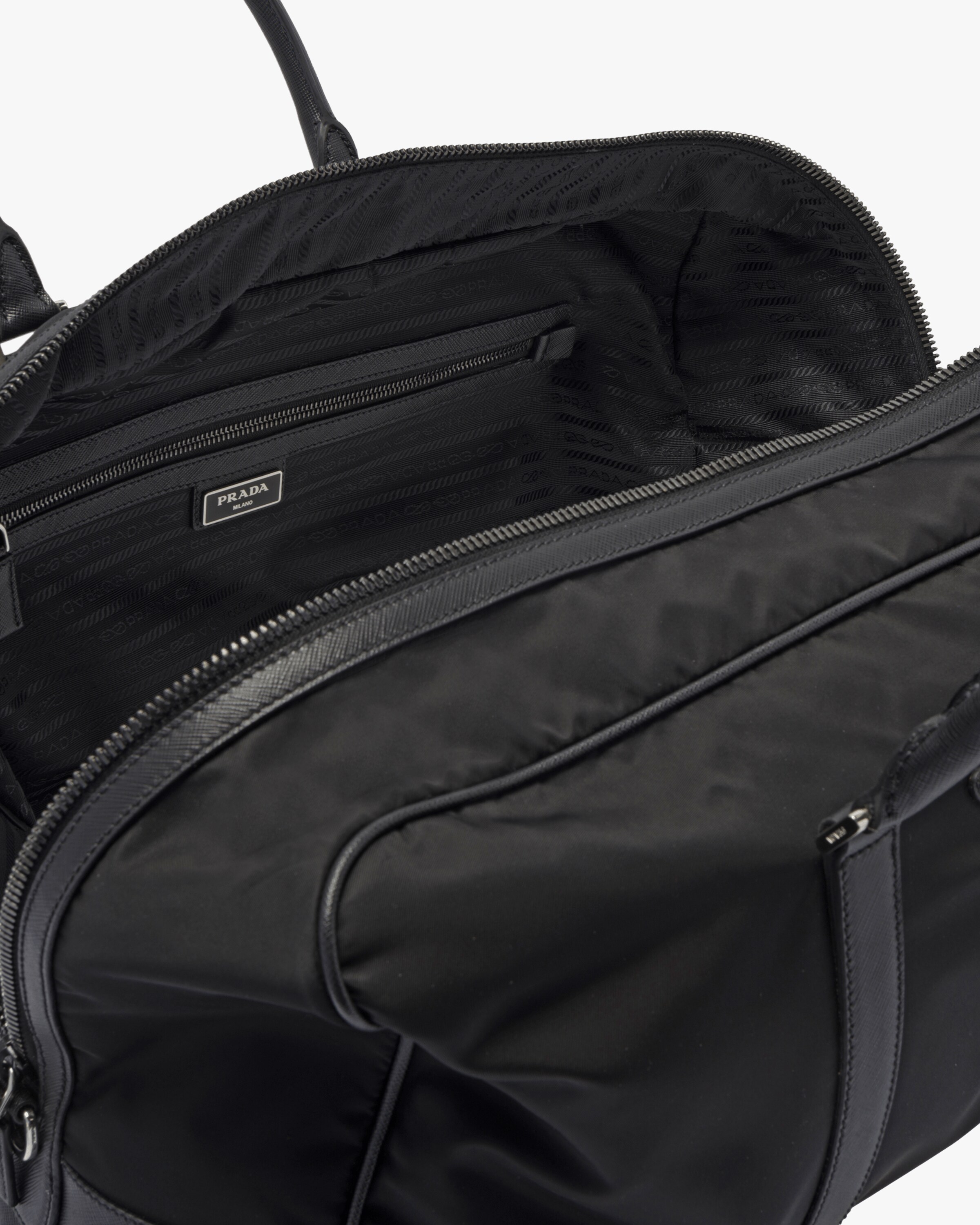 Black Nylon and Saffiano Leather Duffle Bag Prada