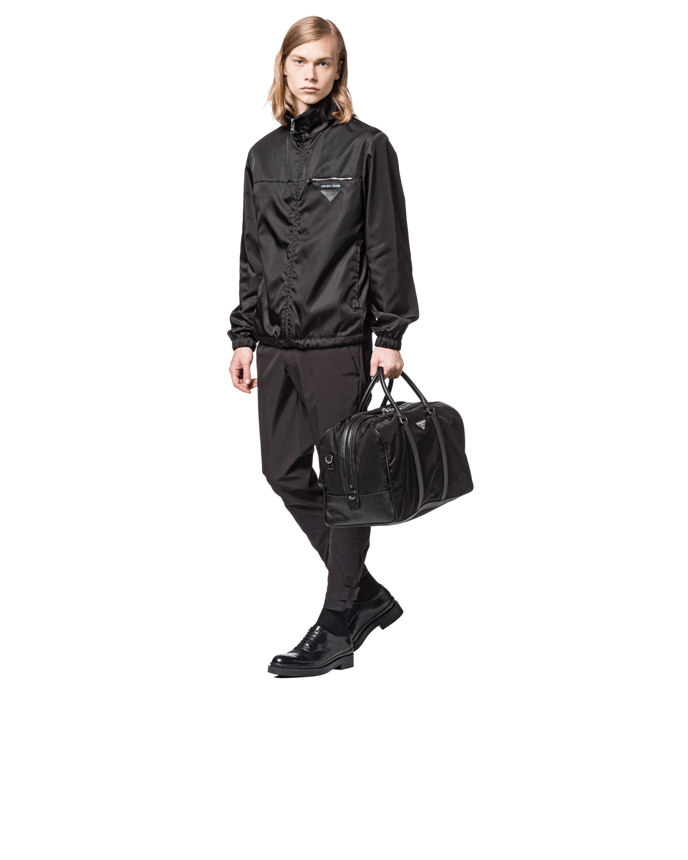 Black Re-Nylon and Saffiano leather duffle bag | Prada