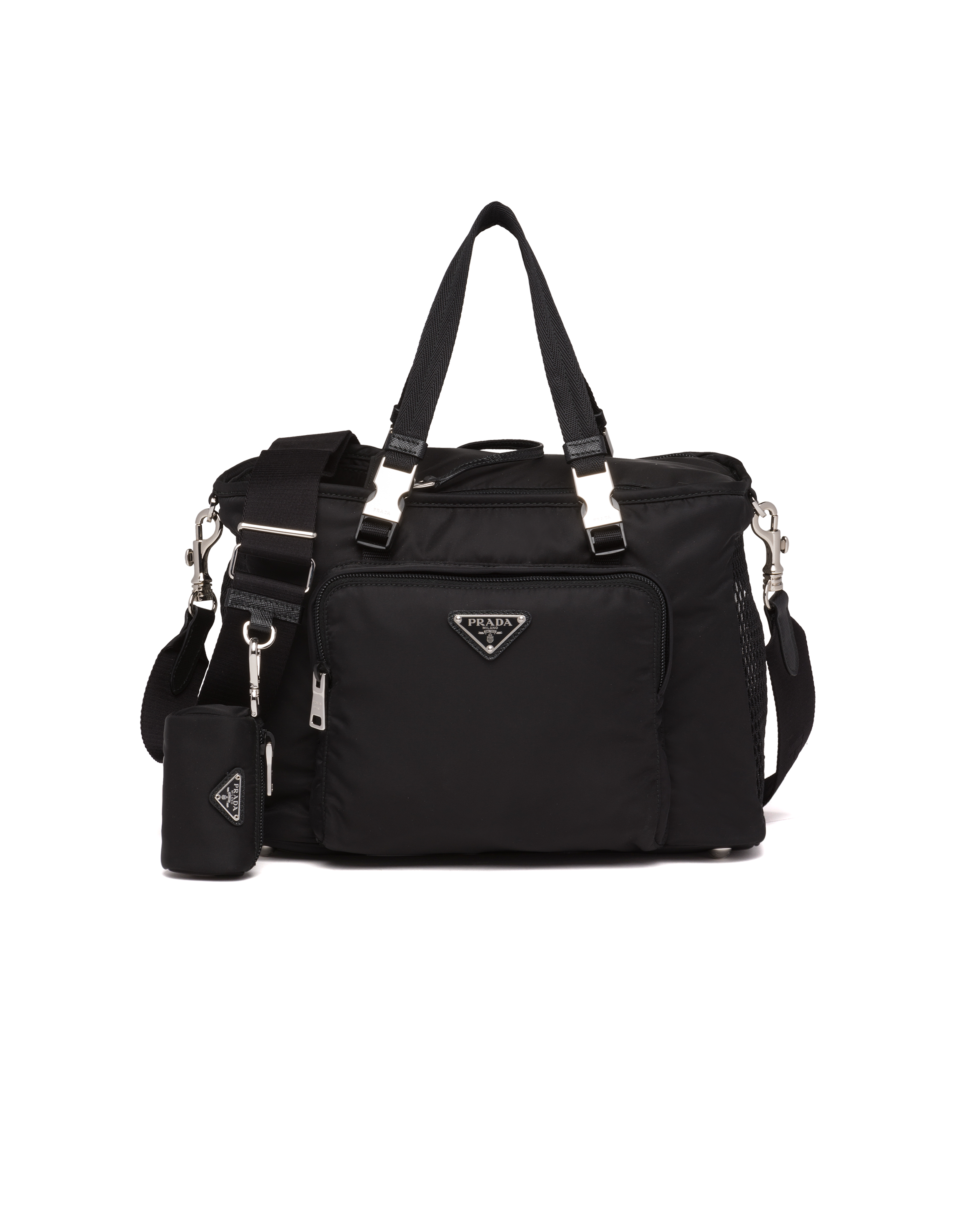 Prada Re-nylon And Saffiano Leather Pet Bag In Black