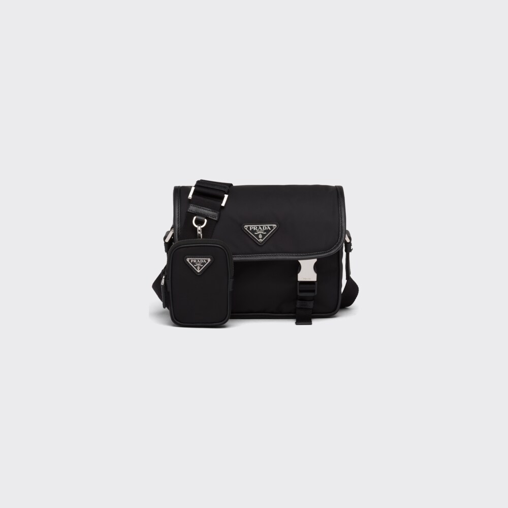 Black Re-Nylon and Saffiano leather shoulder bag | Prada