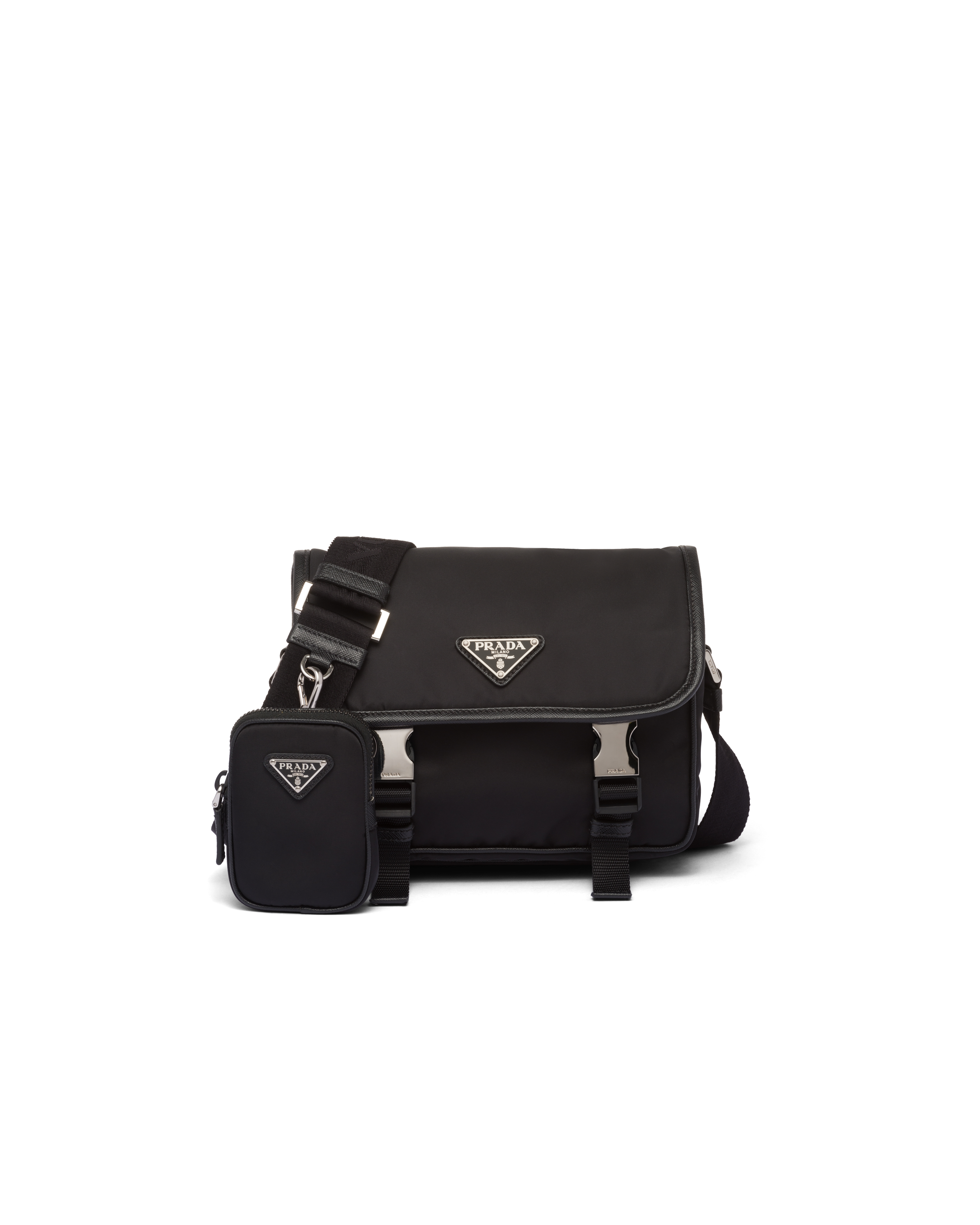 Prada Re nylon And Saffiano Leather Shoulder Bag In Black ModeSens