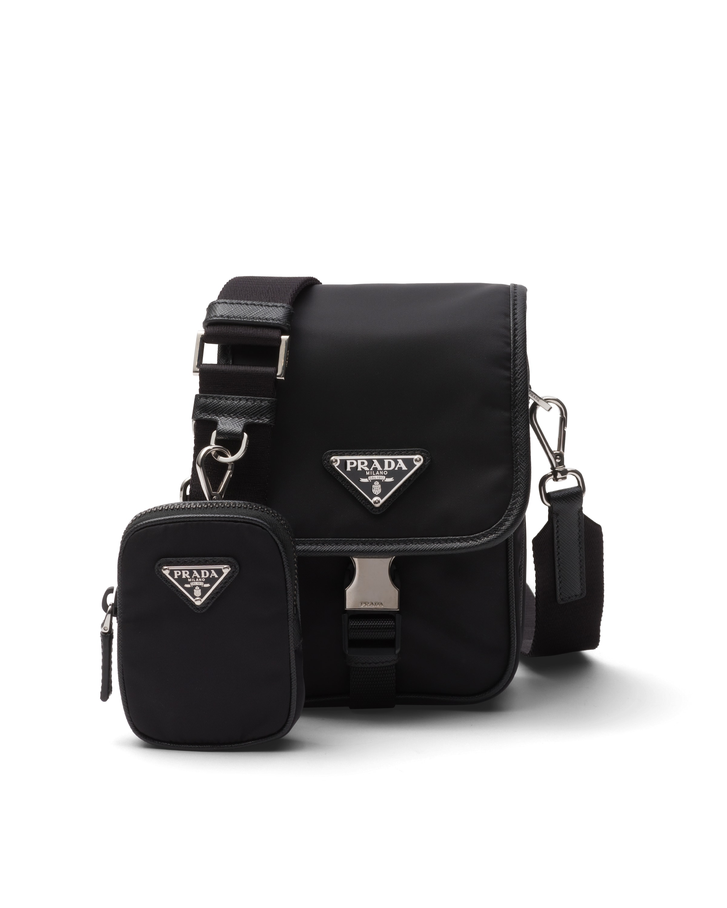 Prada Sac Porté Épaule En Re-nylon Et Cuir Saffiano, Homme, Noir