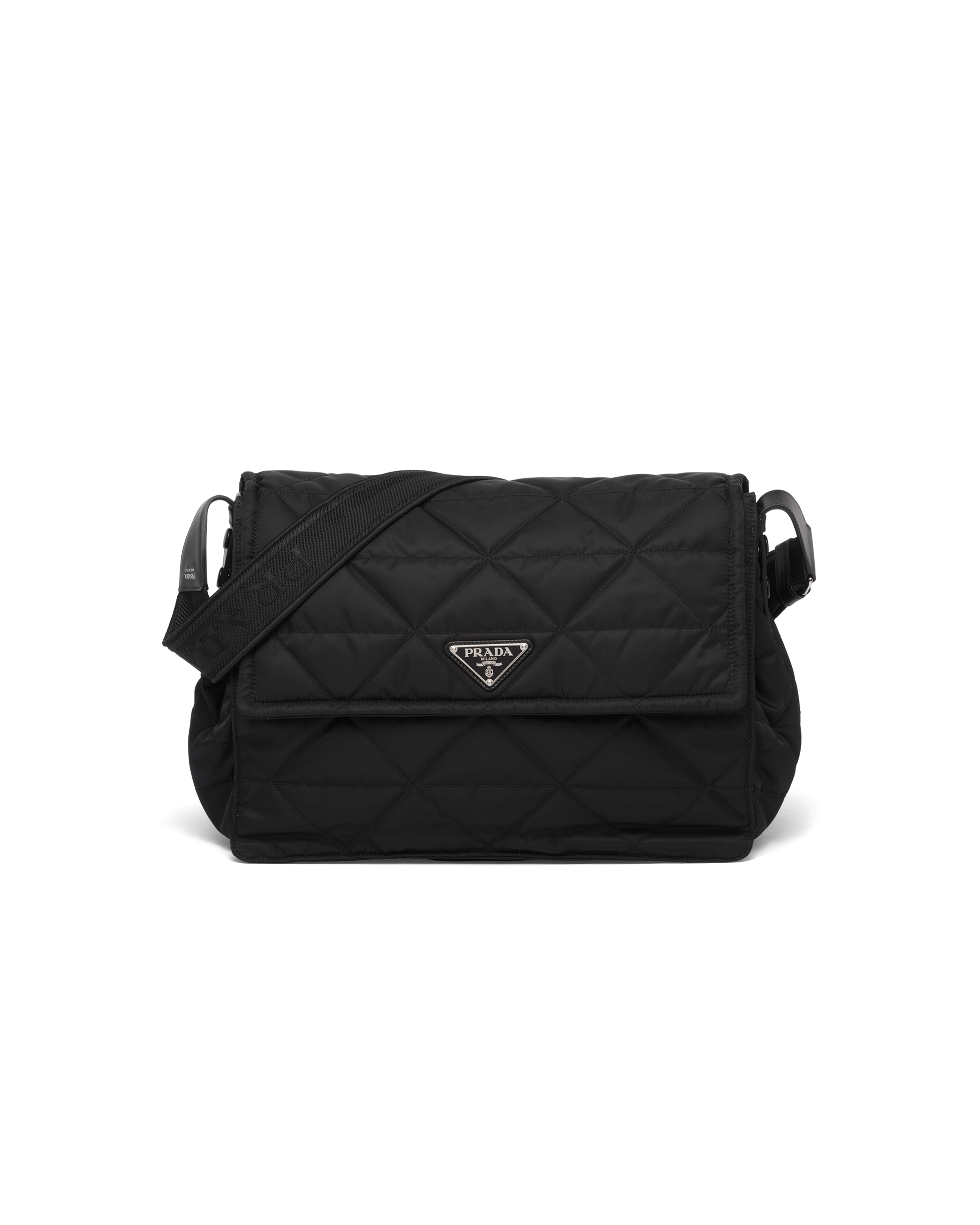 Prada Topstitched Re-nylon Shoulder Bag In Black