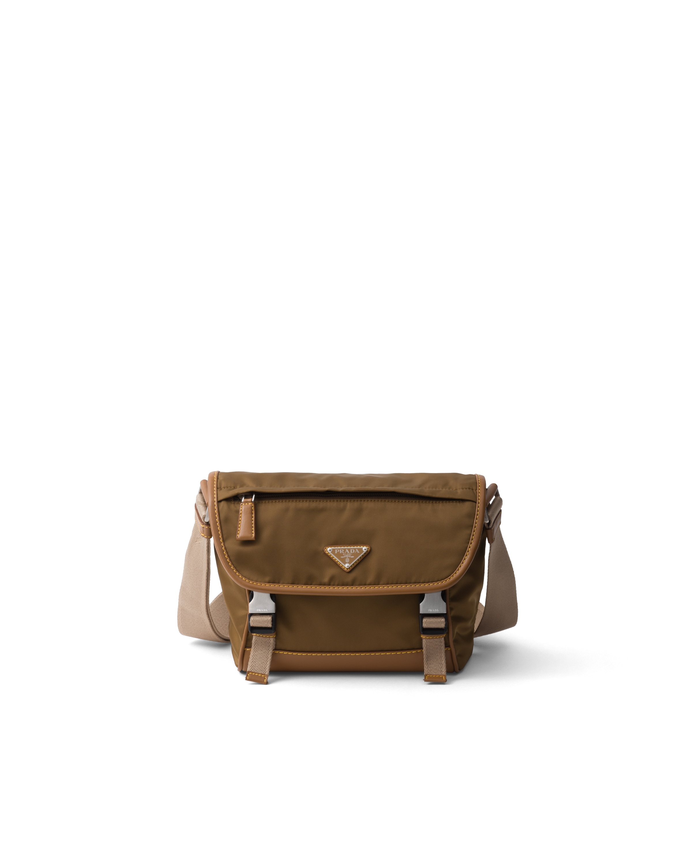 Prada Sac Porté Épaule En Re-nylon Et Cuir, Homme, Beige Liège