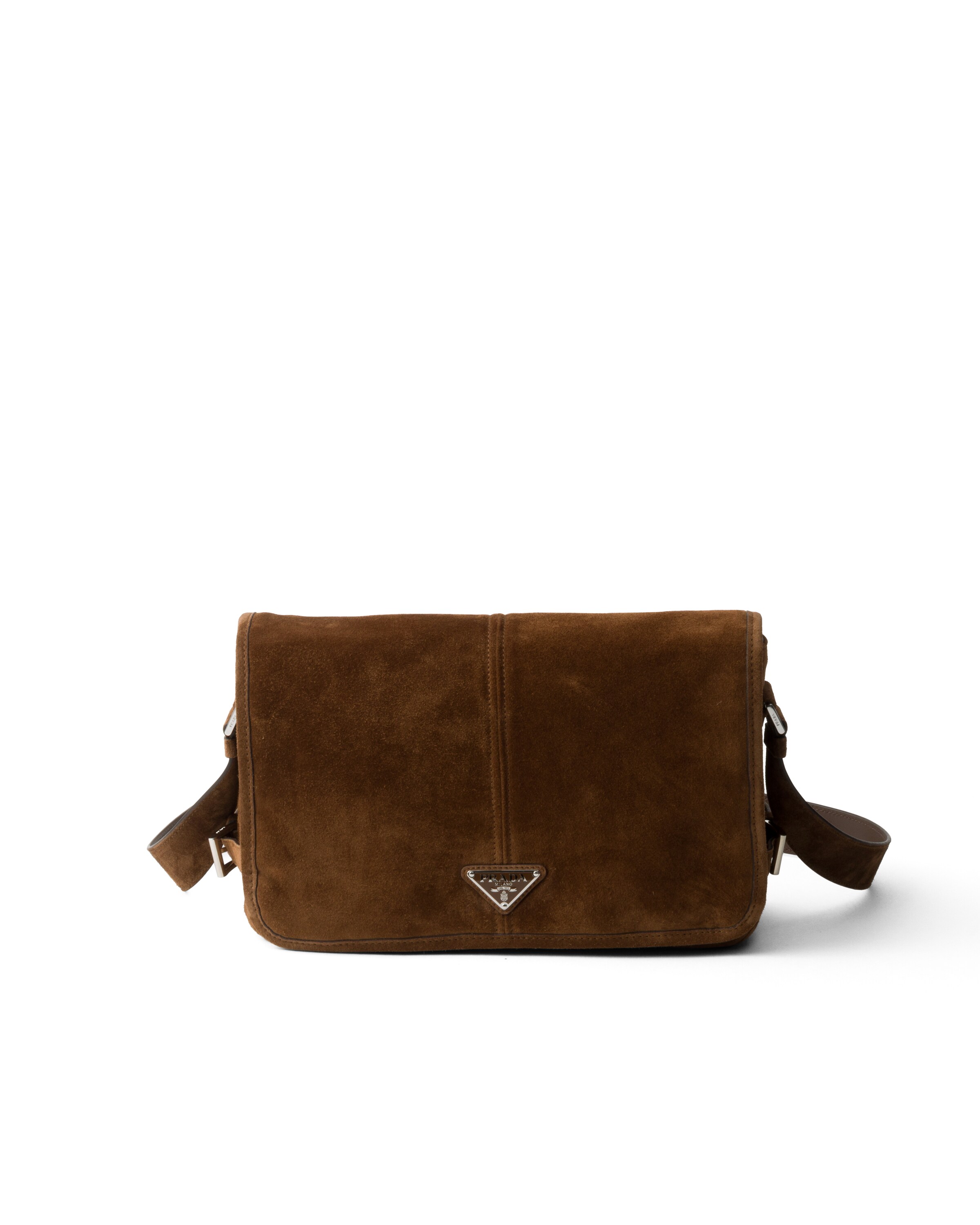 Prada Borsa A Tracolla In Pelle Scamosciata Con Pattina, Uomo, Cacao