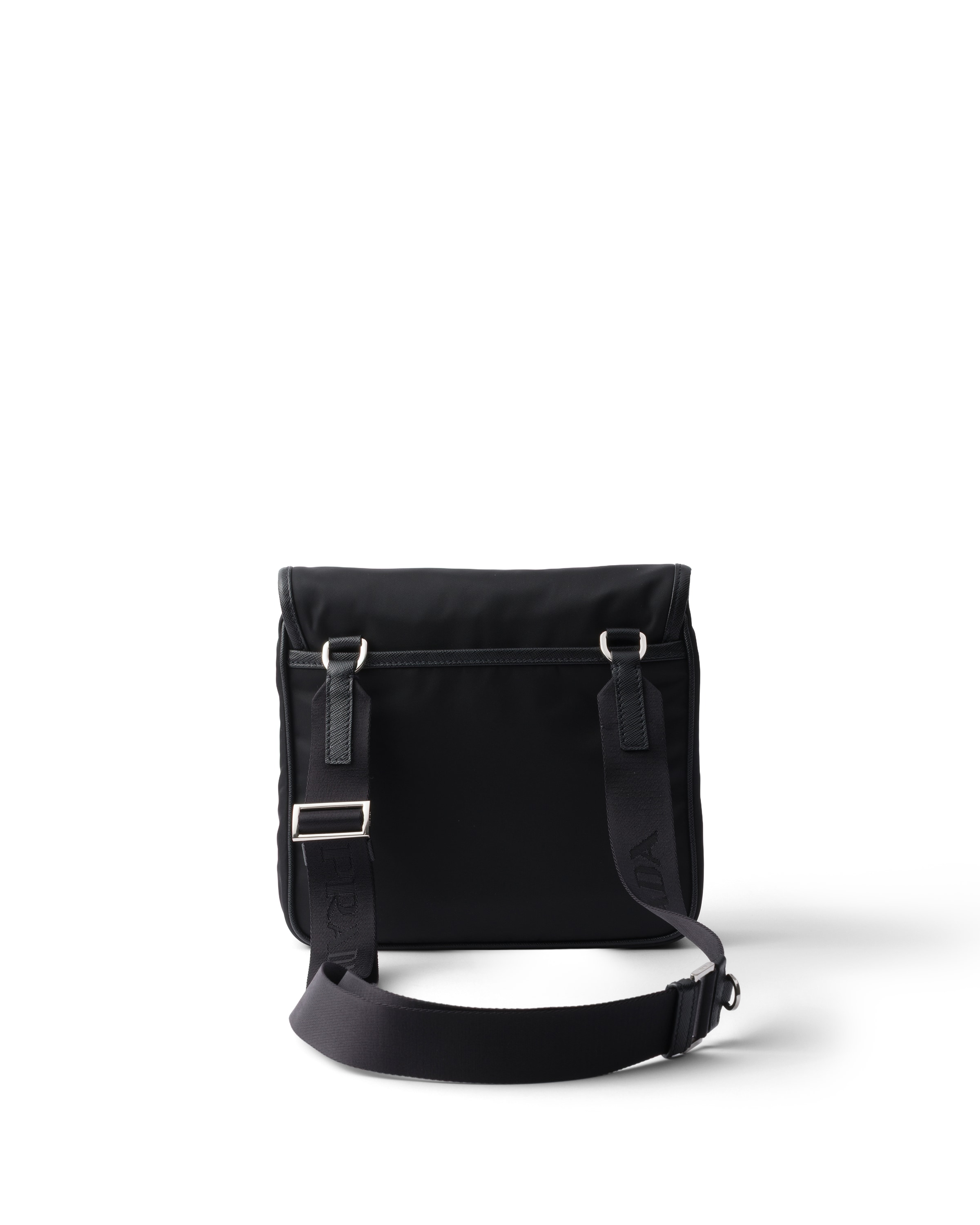 Prada Fabric Leather Shoulder Bag Adjustable Strap Front Flap