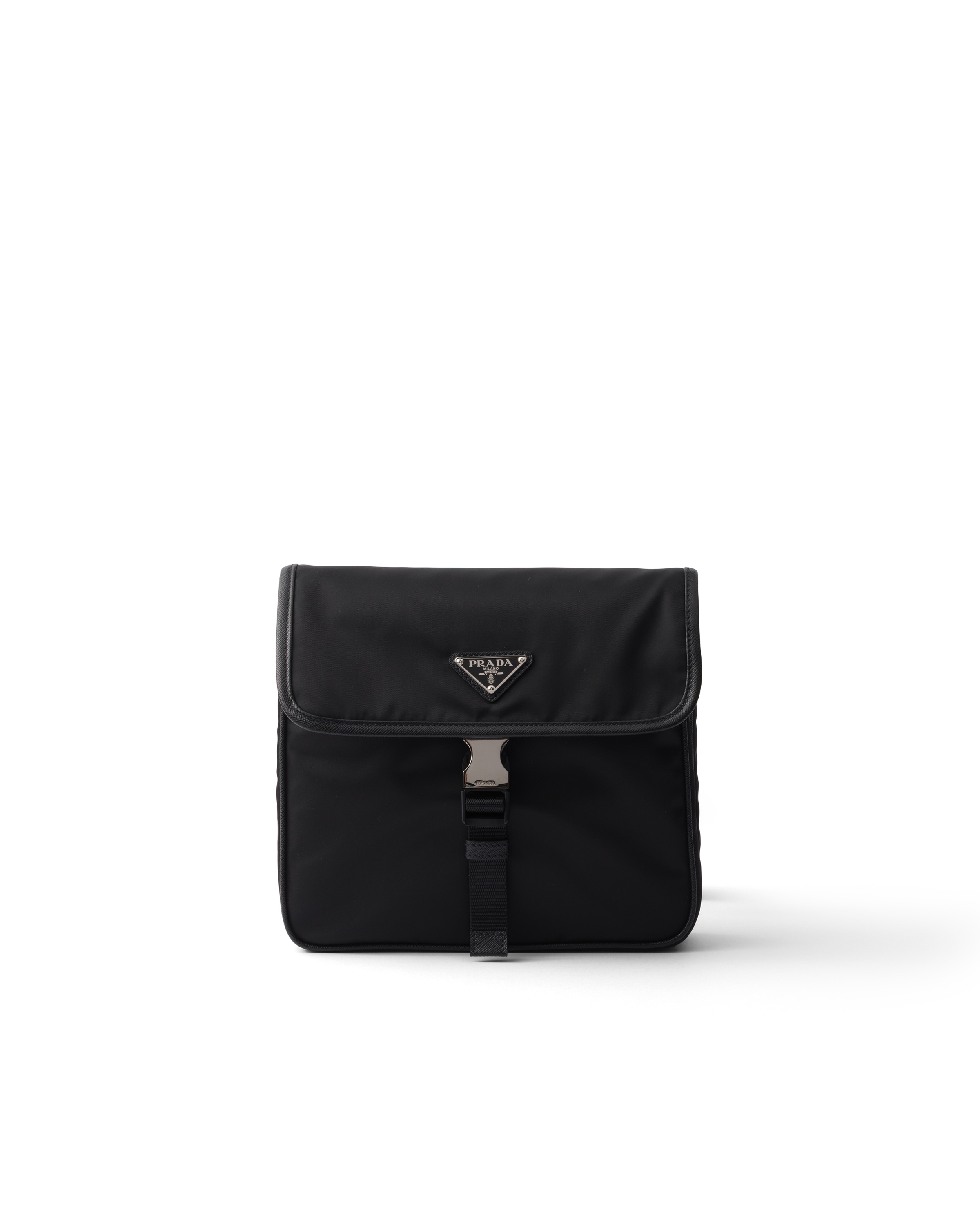 Prada Fabric Leather Shoulder Bag Adjustable Strap Front Flap