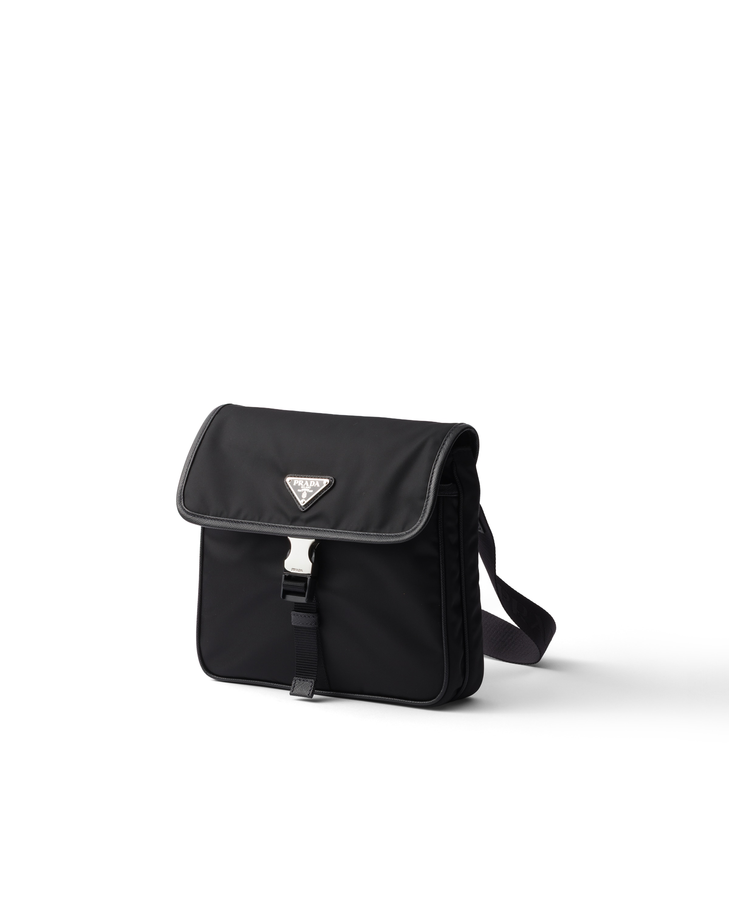 Prada Fabric Leather Shoulder Bag Adjustable Strap Front Flap