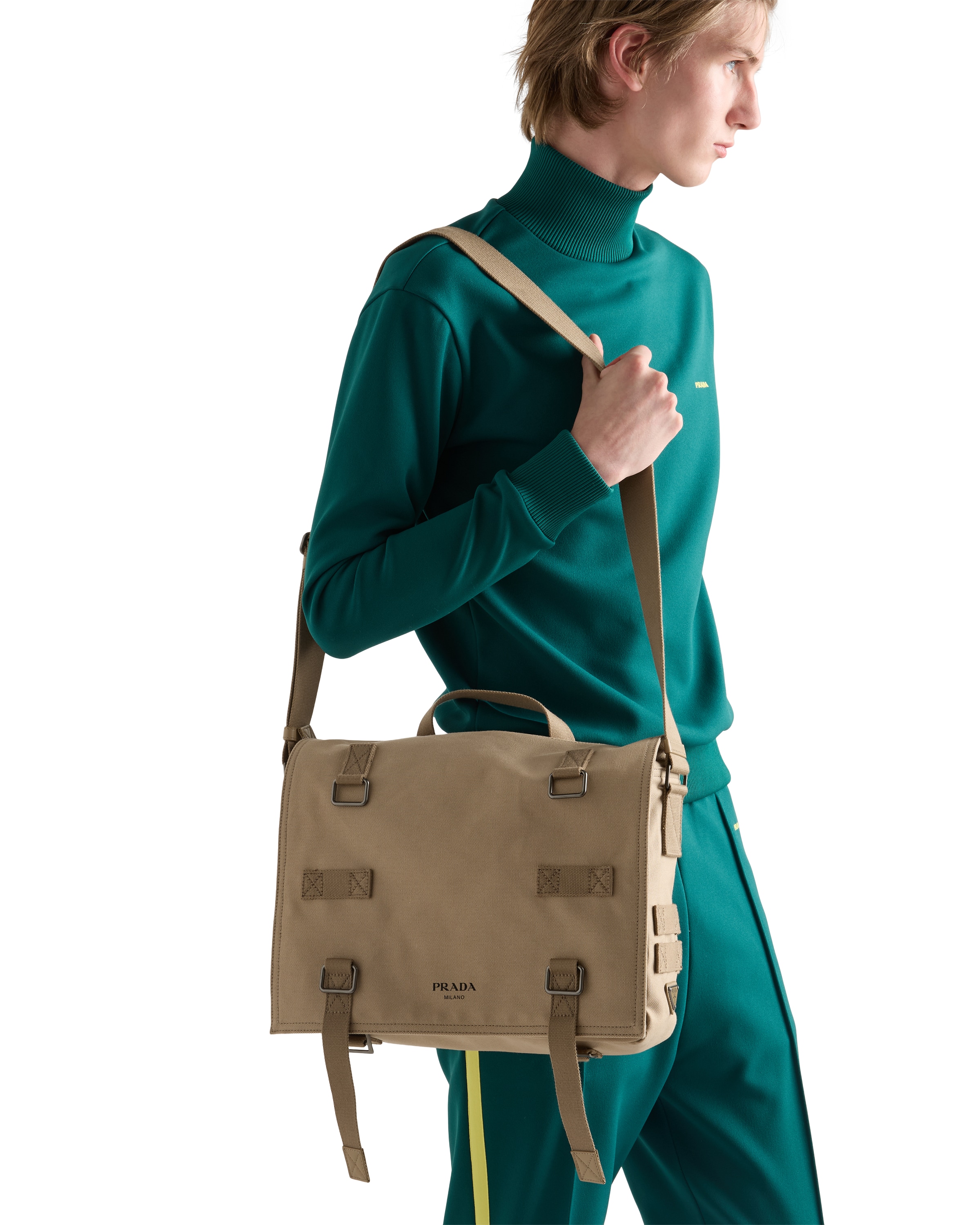Prada Canvas Shoulder Bag Strap Top Handle