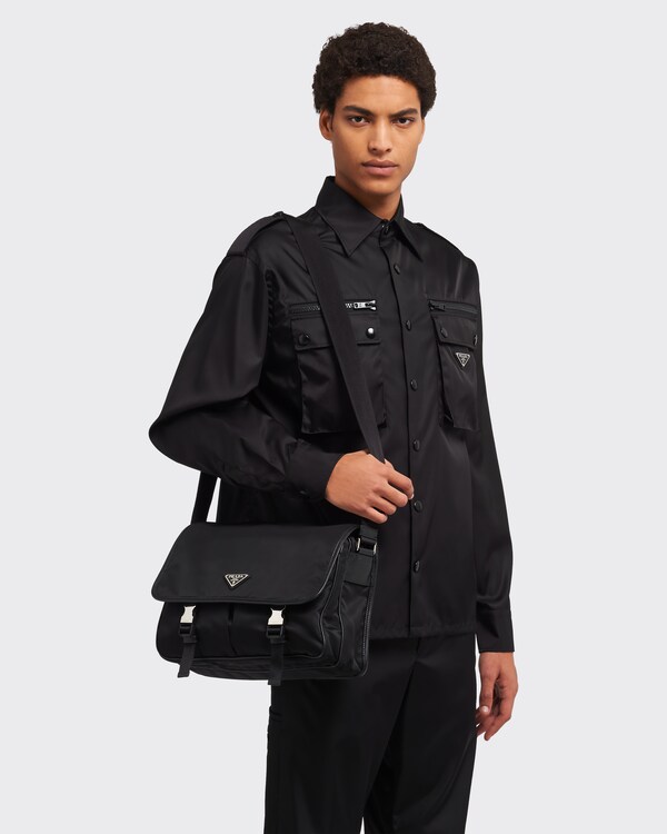 Re-Nylon and Saffiano leather shoulder bag - Black Re-Nylon and Saffiano leather shoulder bag - Black