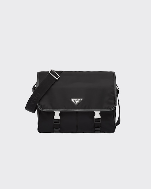 ブラック Re Nylon xサフィアーノレザー ショルダーバッグ | Prada