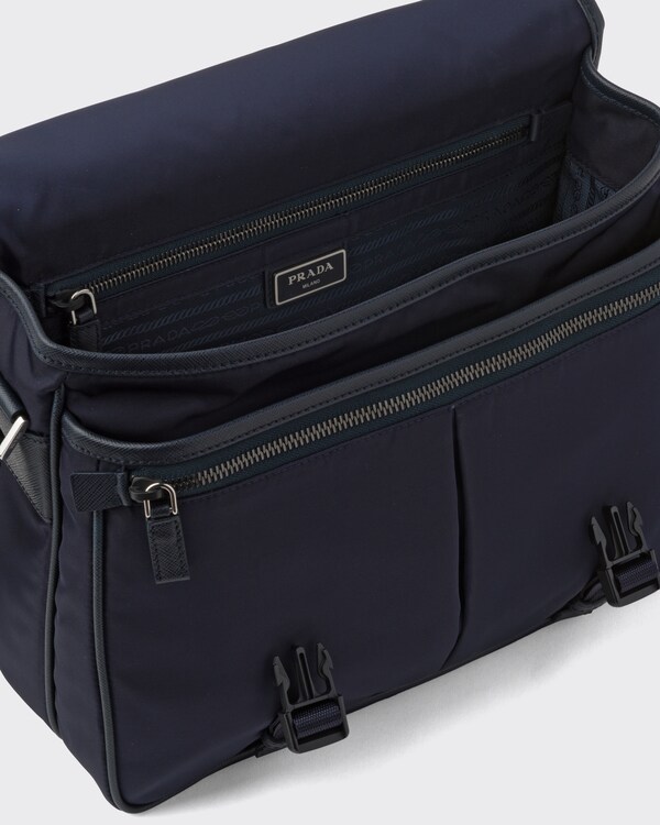 Re-Nylon and Saffiano leather shoulder bag - Navy Re-Nylon and Saffiano leather shoulder bag - Navy