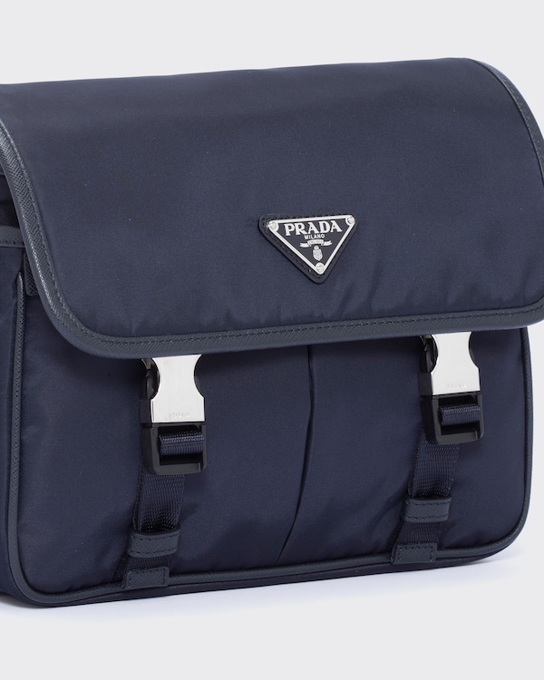 Re-Nylon和Saffiano皮革单肩包 - 蓝色 Re-Nylon和Saffiano皮革单肩包 - 蓝色