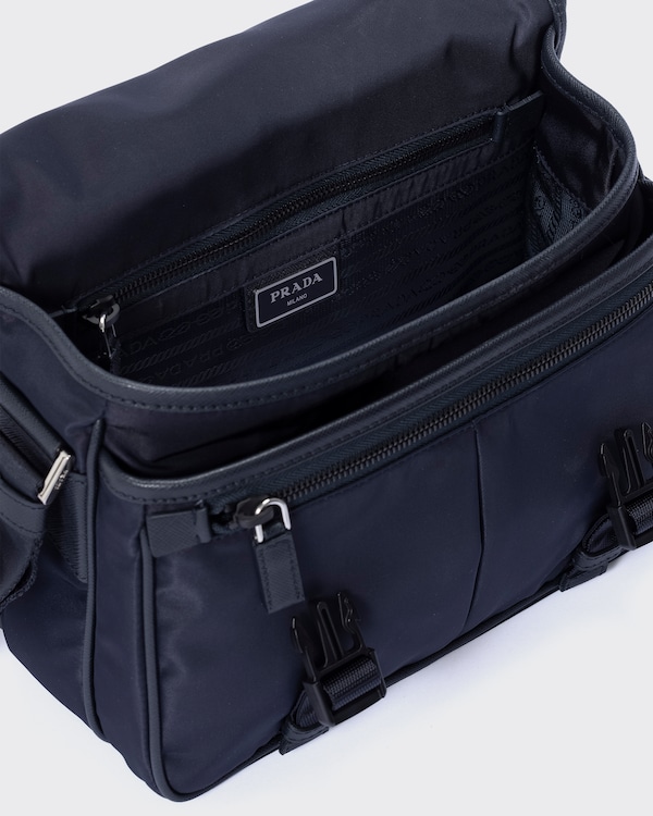 Re-Nylon和Saffiano皮革单肩包 - 蓝色 Re-Nylon和Saffiano皮革单肩包 - 蓝色