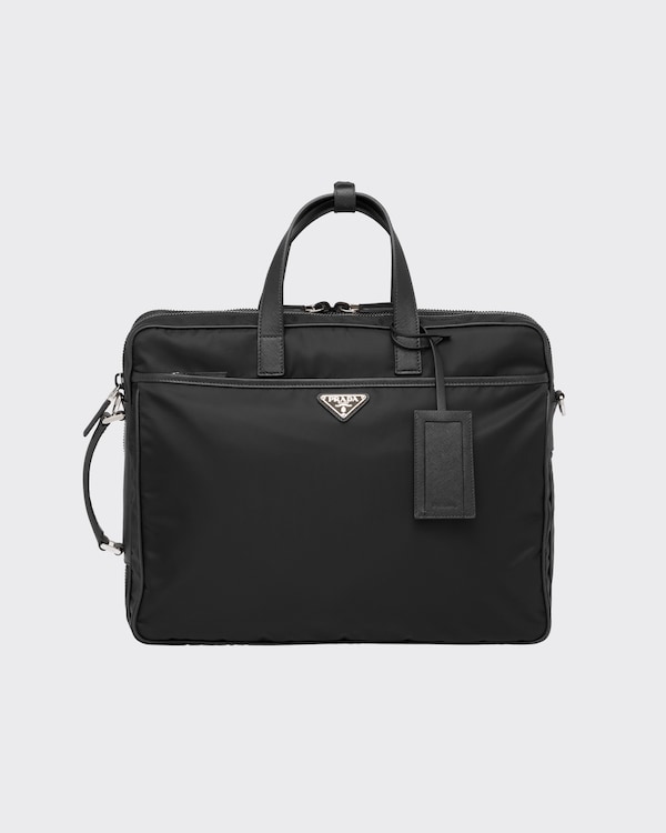 리나일론 및 사피아노 가죽 가죽 브리프케이스 - 블랙 리나일론 및 사피아노 가죽 가죽 브리프케이스 - 블랙