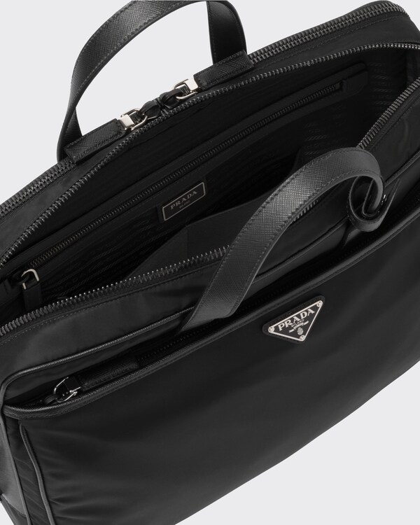 리나일론 및 사피아노 가죽 가죽 브리프케이스 - 블랙 리나일론 및 사피아노 가죽 가죽 브리프케이스 - 블랙