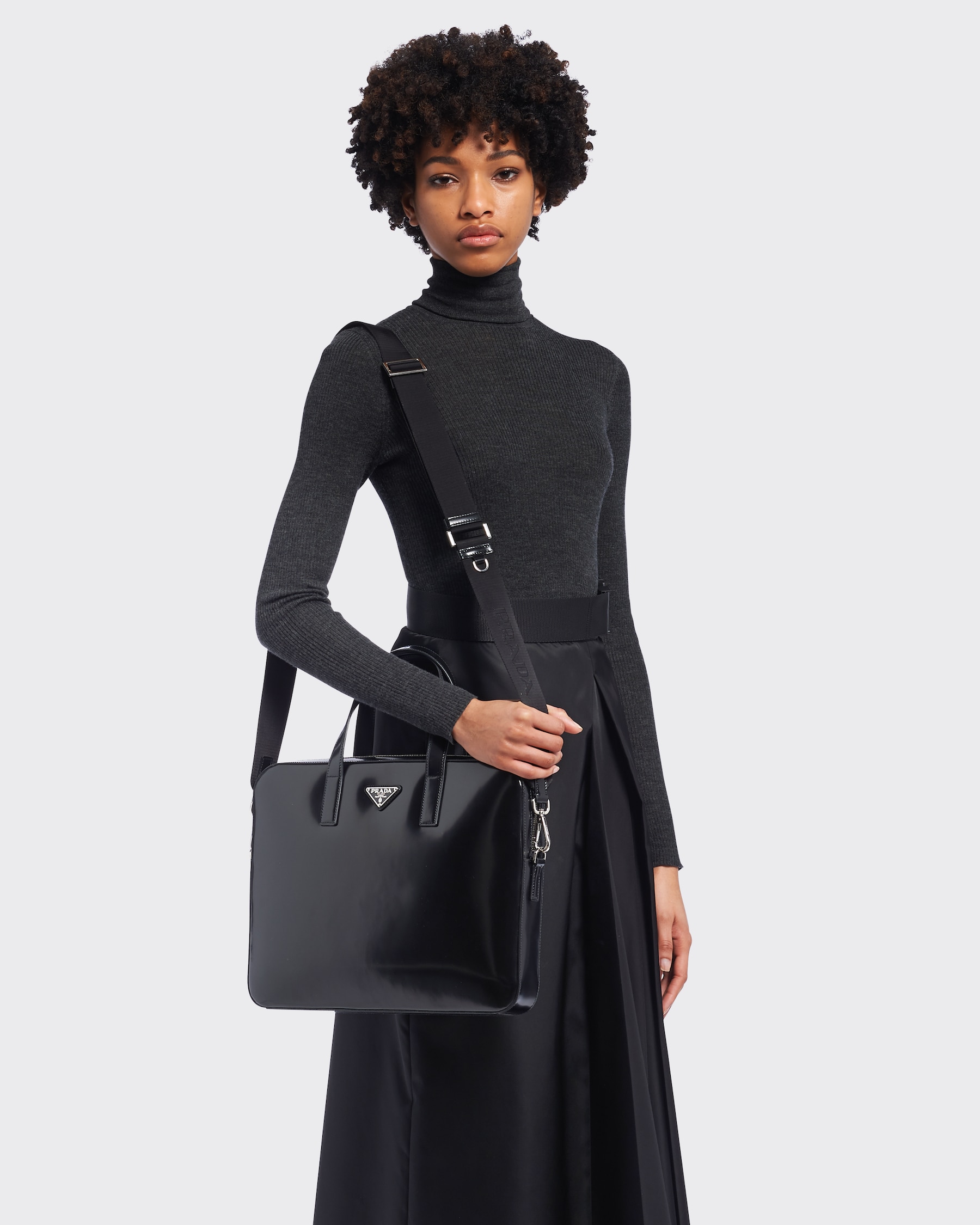 Black Brushed Leather Briefcase PRADA