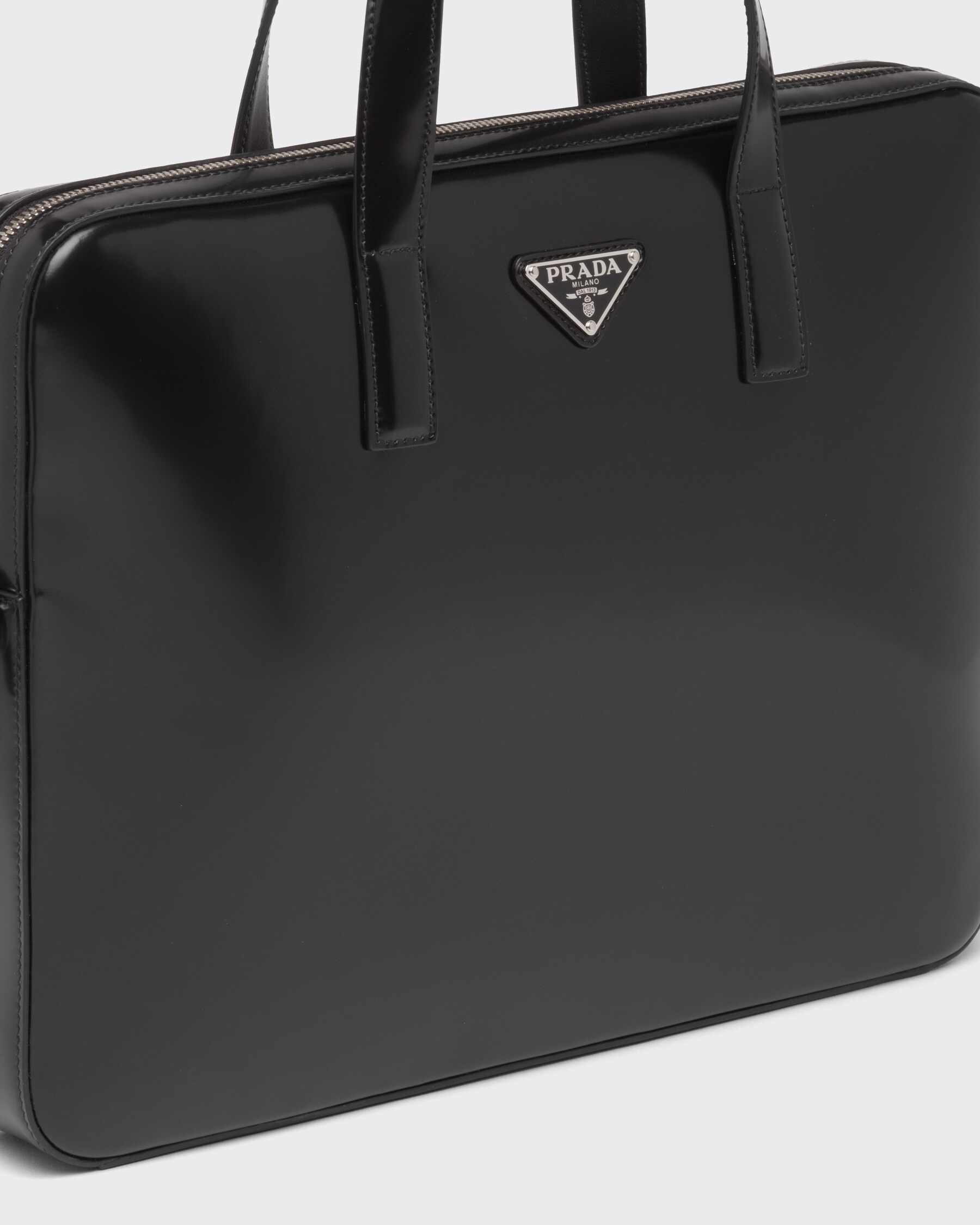 Black Brushed Leather Briefcase PRADA
