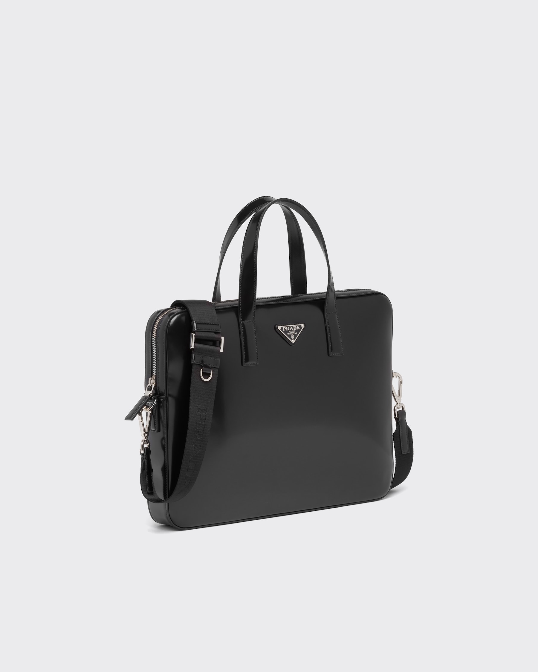 Black Brushed Leather Briefcase PRADA