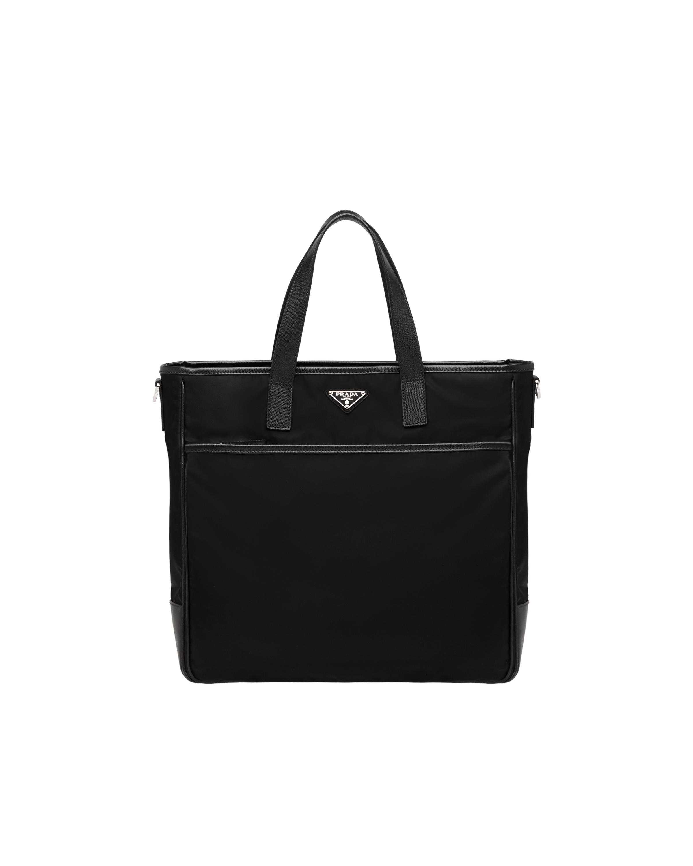 prada nylon tote bag with leather trim