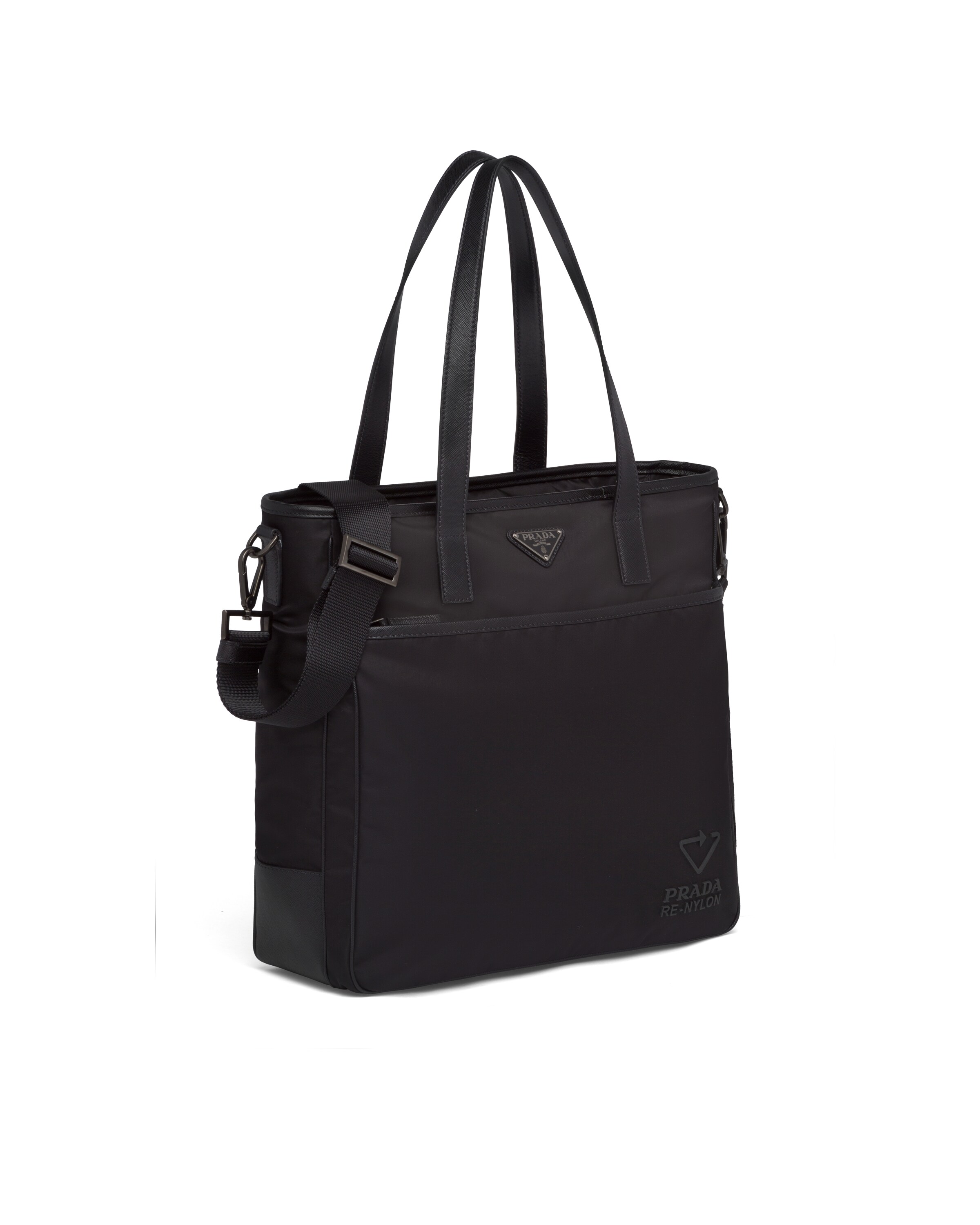 0401~Nylon Tote Bag with Saffiano-leather Detailing