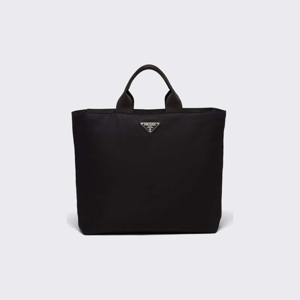 ブラック Re Nylon xサフィアーノレザー トートバッグ | Prada
