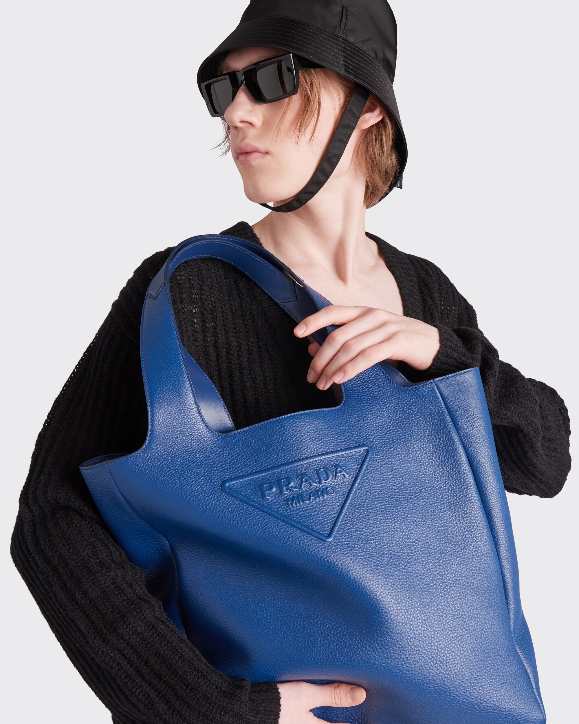 Prada Bluette Leather Tote Bag