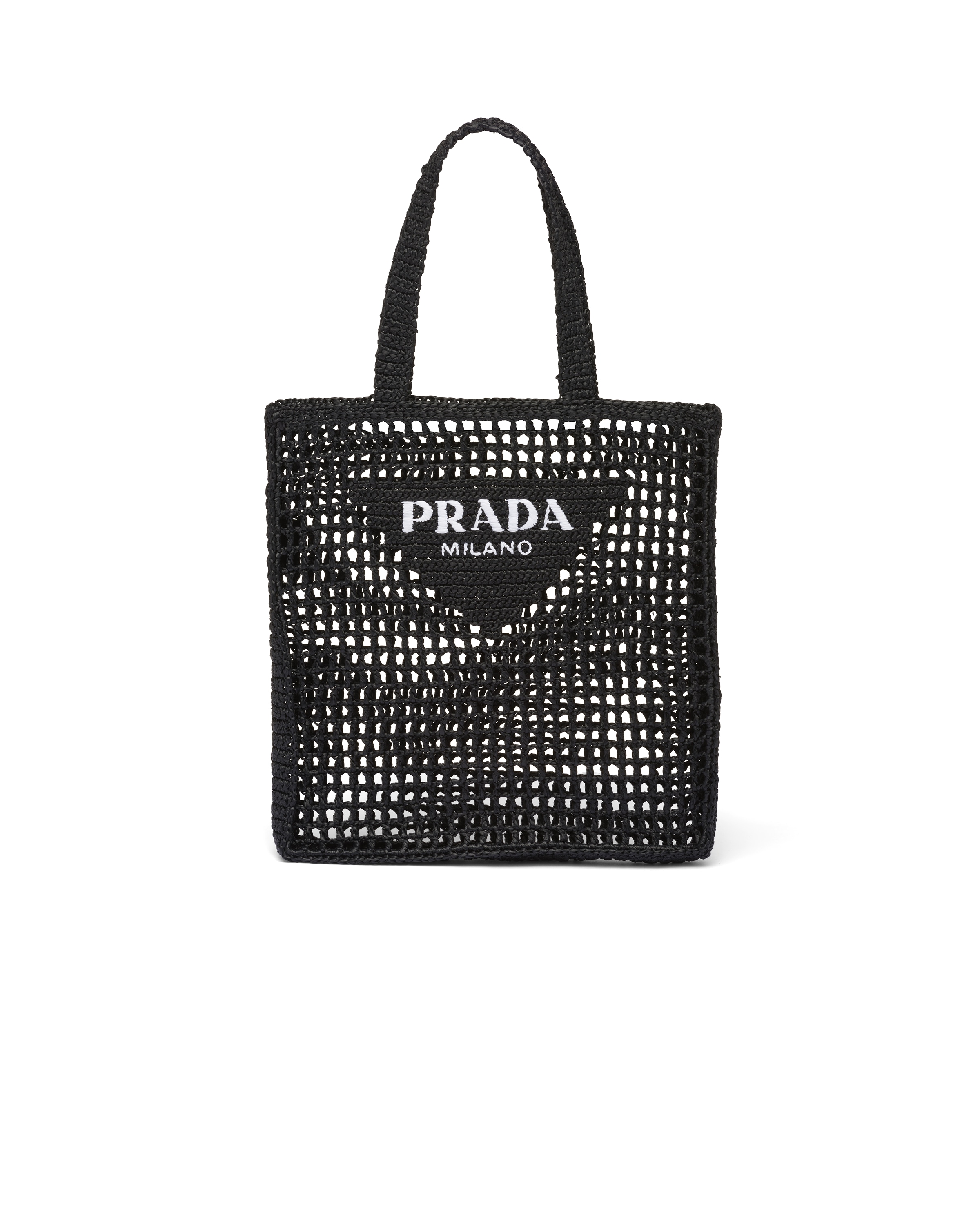 Prada Crochet Tote Bag With Logo, Men, Black