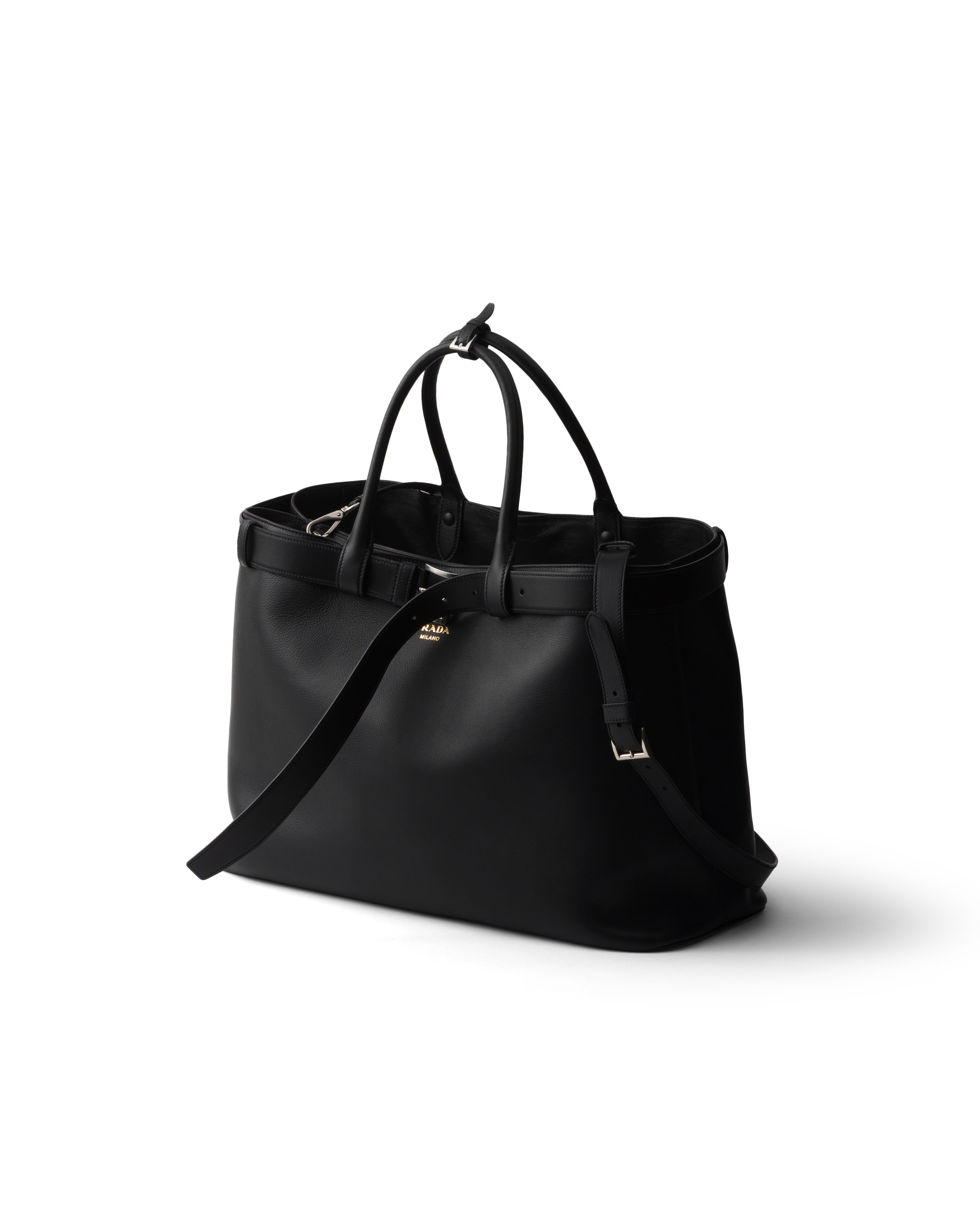 Prada Mittelgrosse Double Belt Handtasche In Black