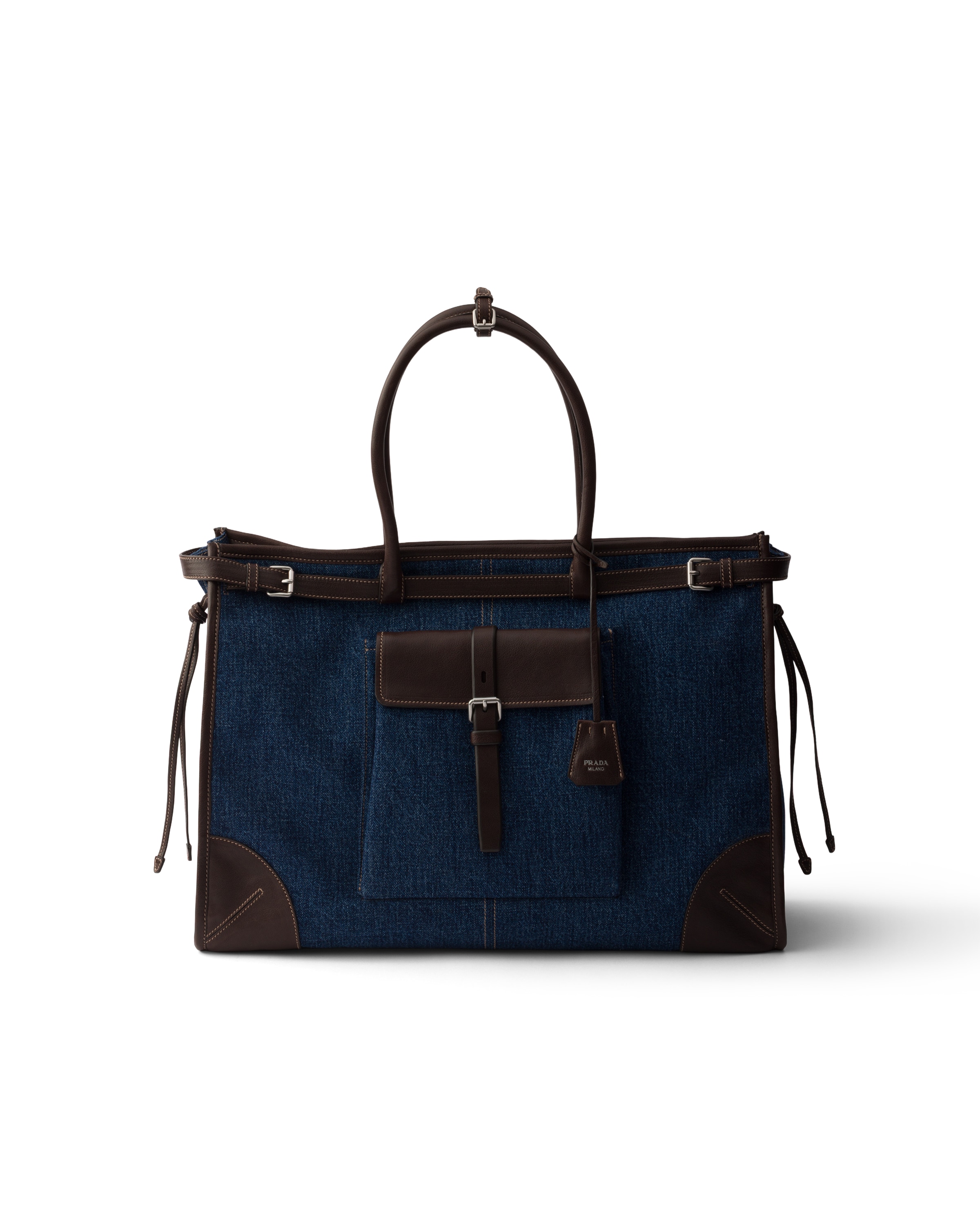 Prada Bonnie Denim And Leather Tote Bag In Blue
