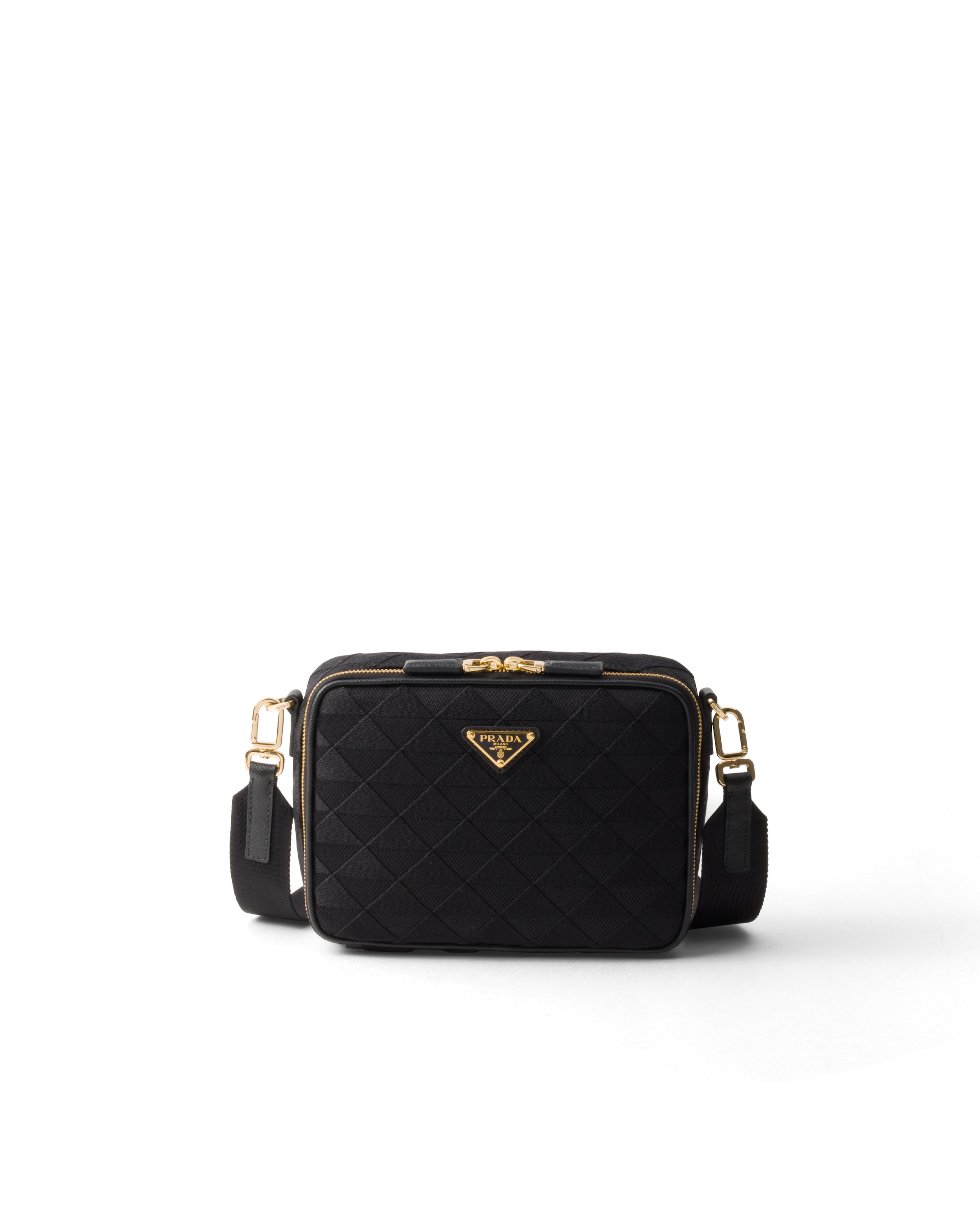 Sac Prada Brique En Tissu Brodé, Homme, Noir