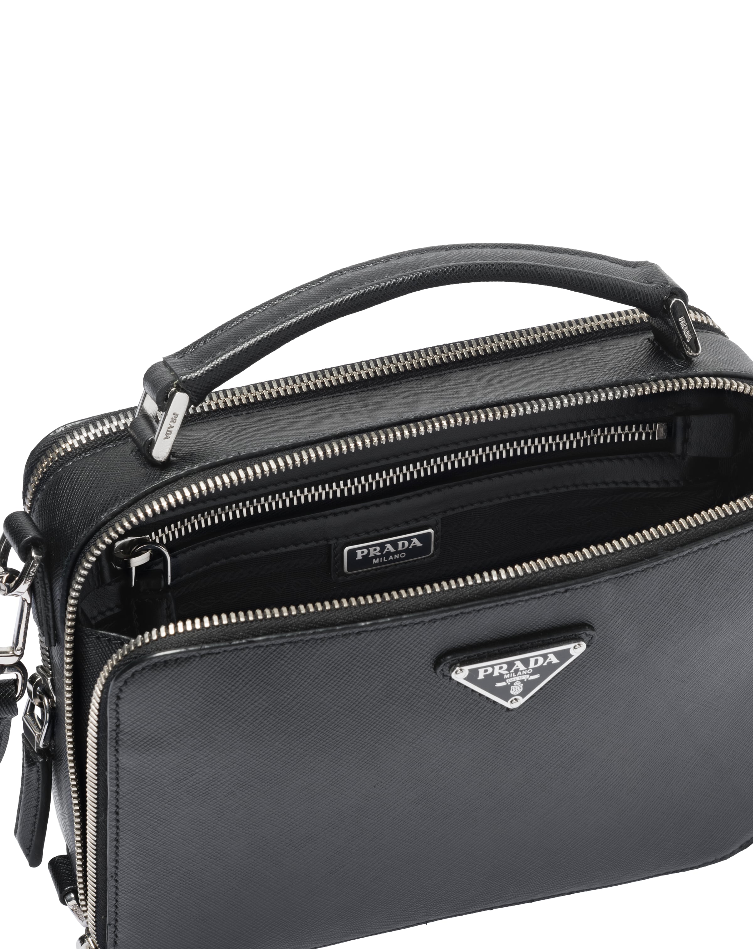 Black Prada Brique Saffiano Leather CrossBody Bag Prada