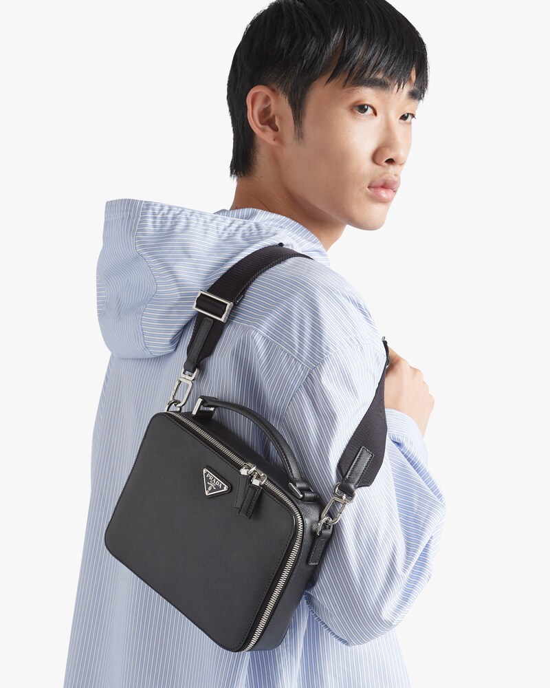 gray leather bag
