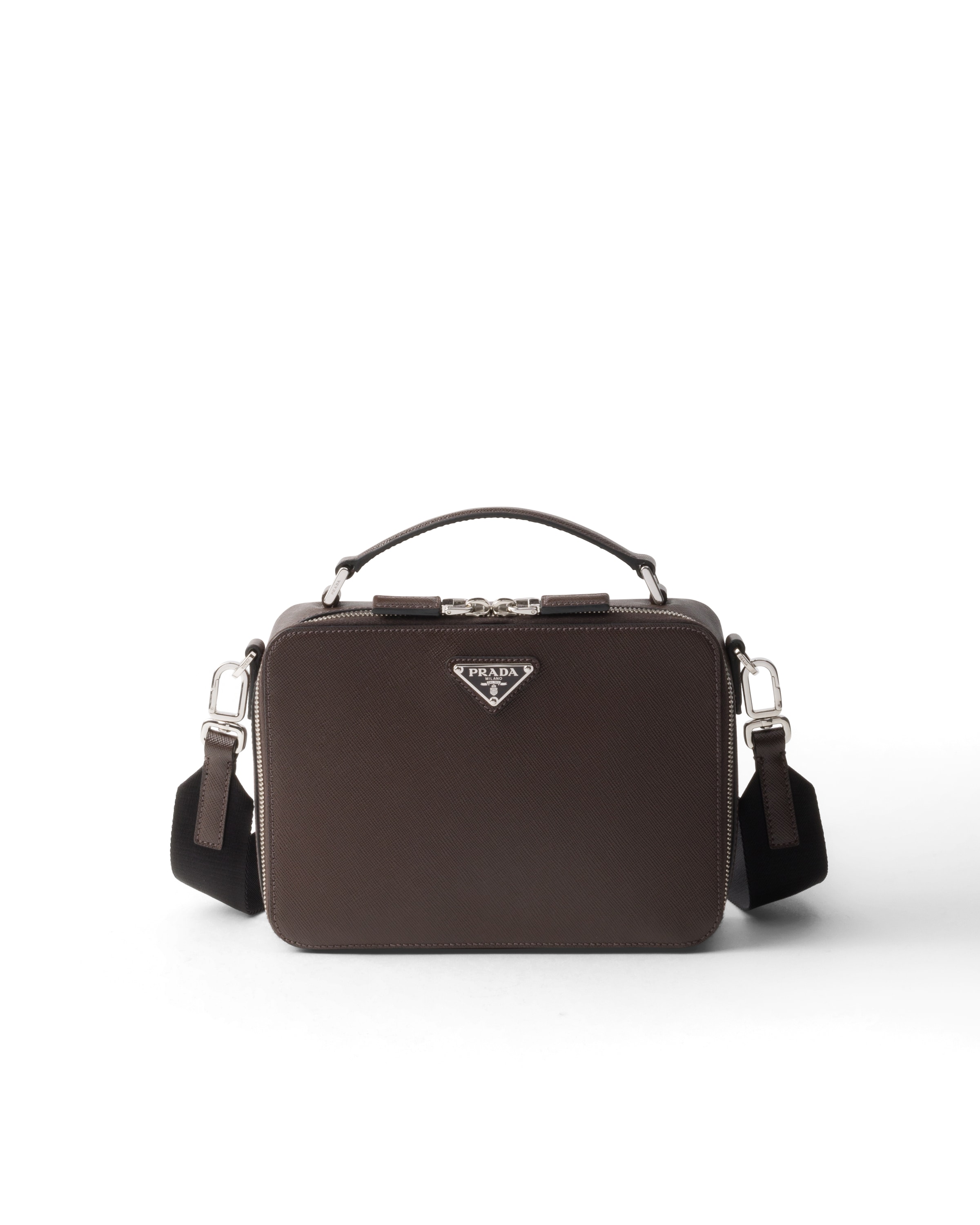 Borsa Prada Brique Medium In Saffiano, Uomo, Caffè