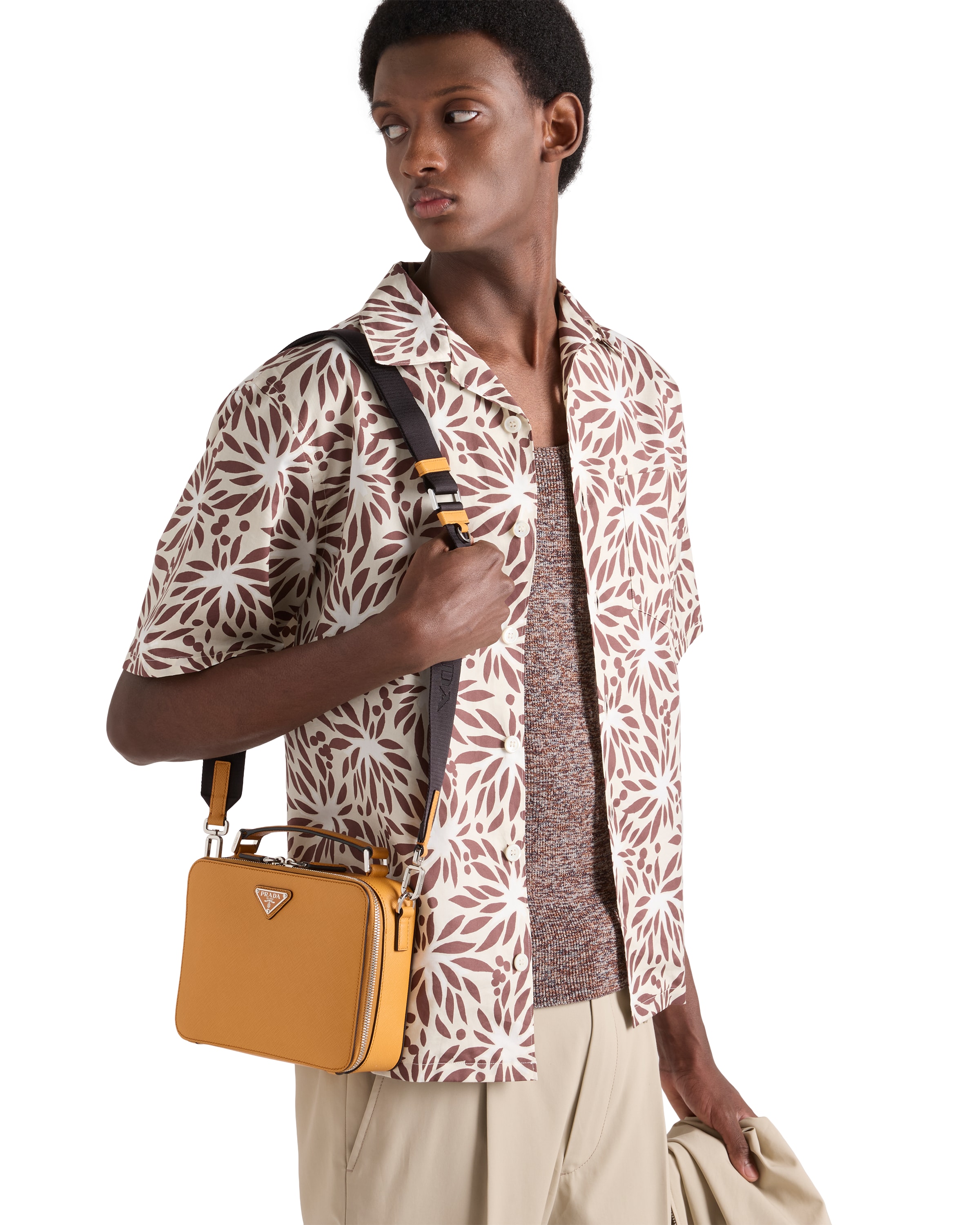 Prada Brique Medium Saffiano Leather Bag In Orange