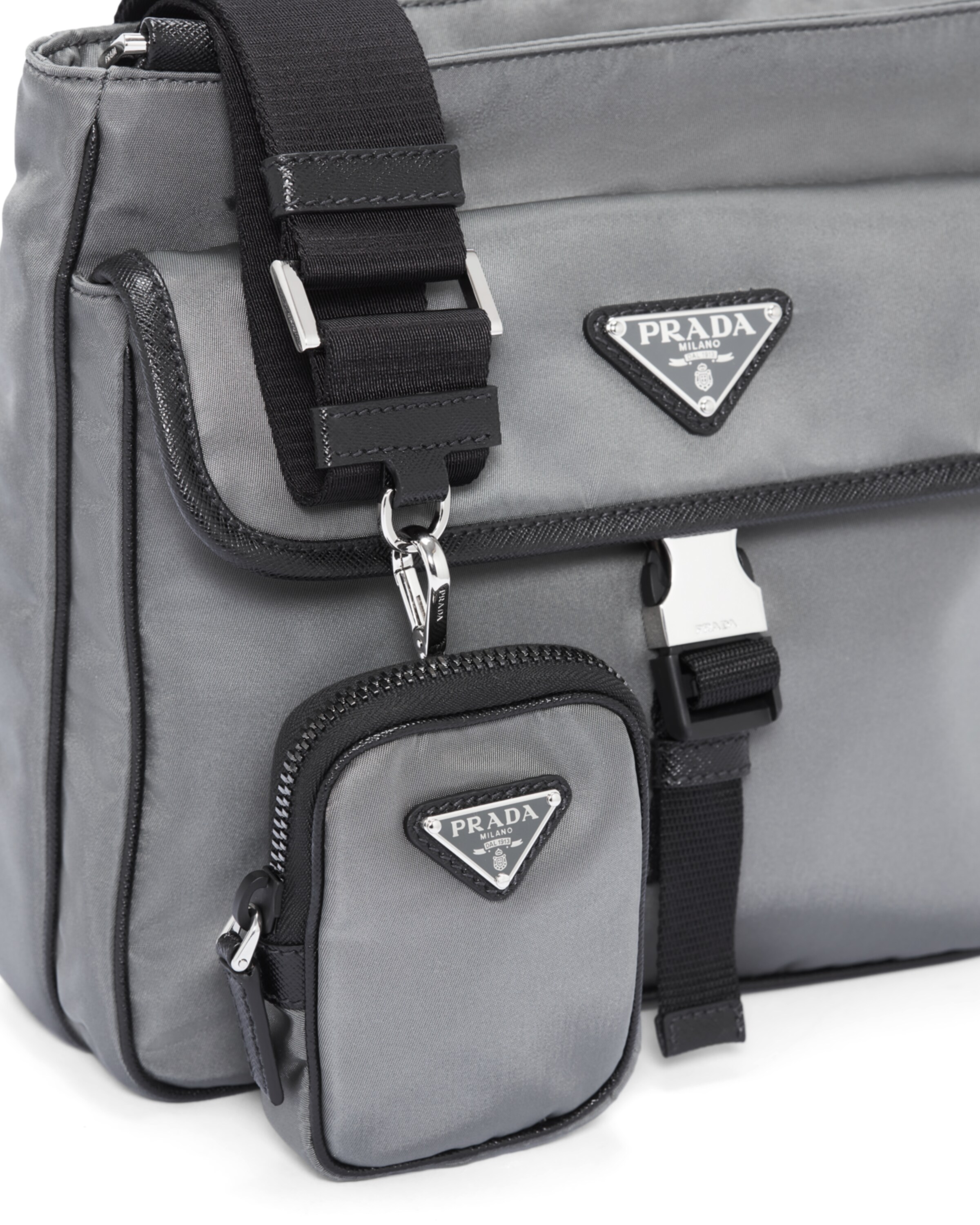 Slate Gray/black Nylon CrossBody Bag Prada