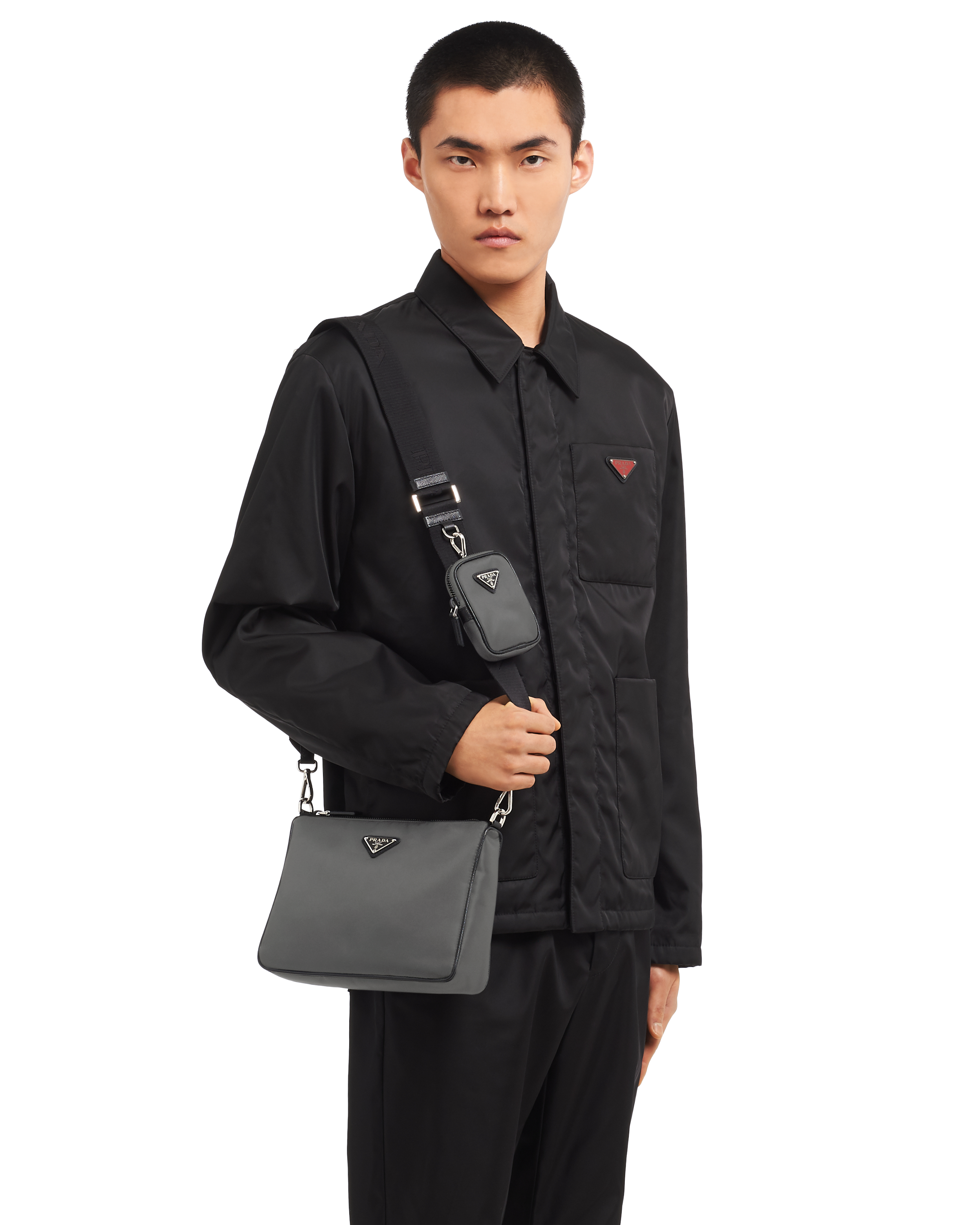 nylon bag with leather straps